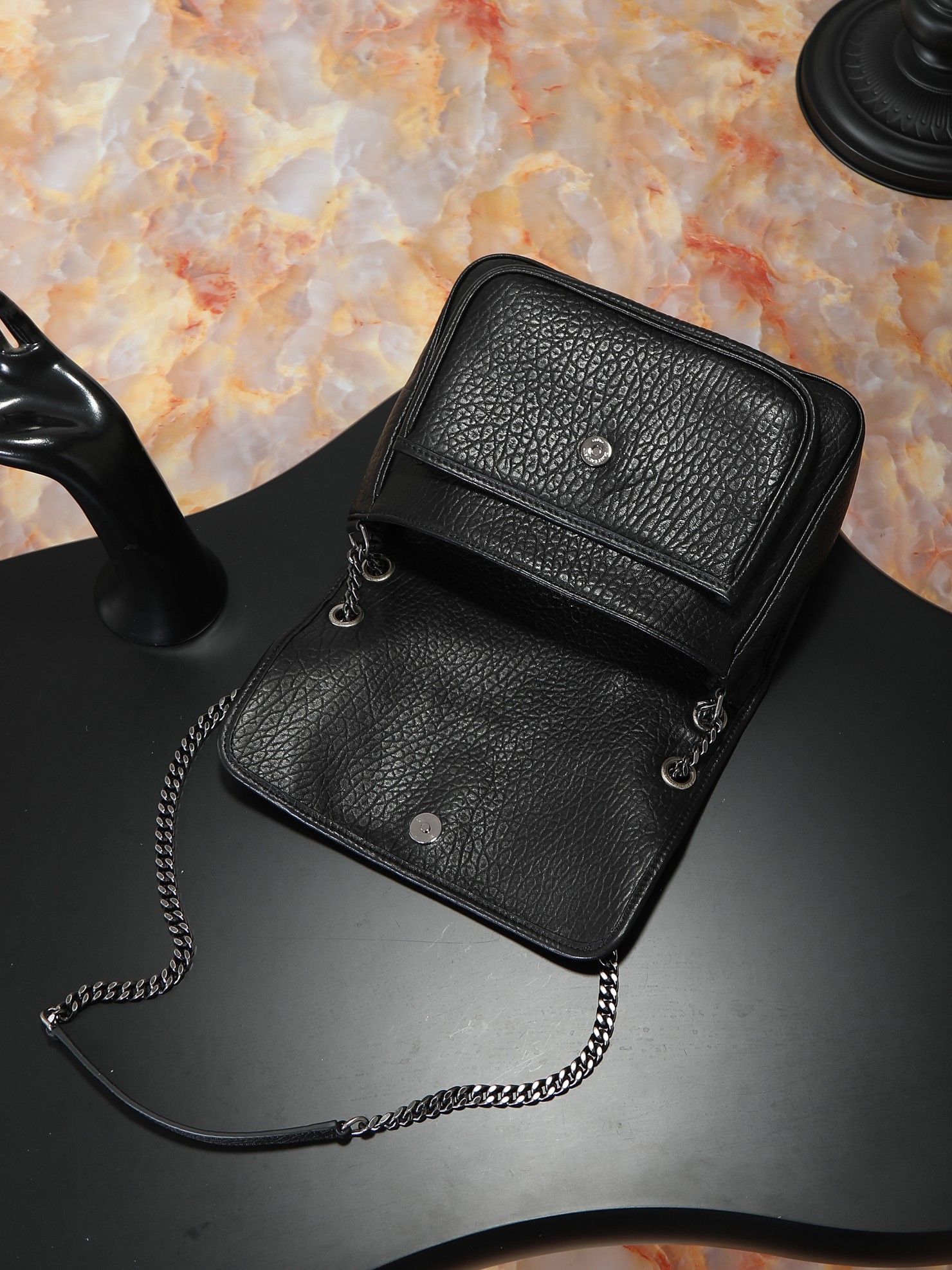 Basic Bag Sheepskin Black Large Capacity M-28cm