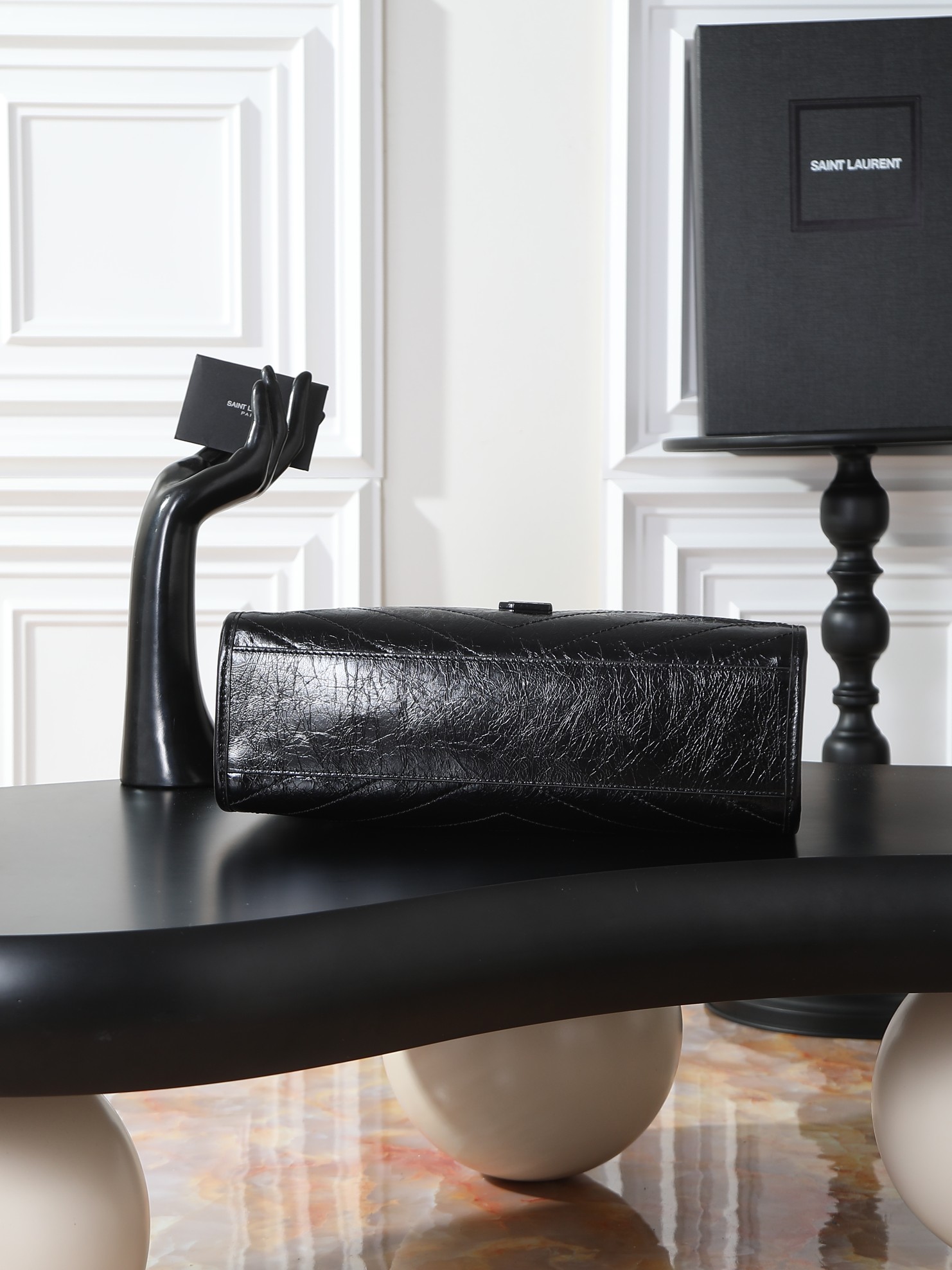 Tote Bag Cow Leather Black M-s