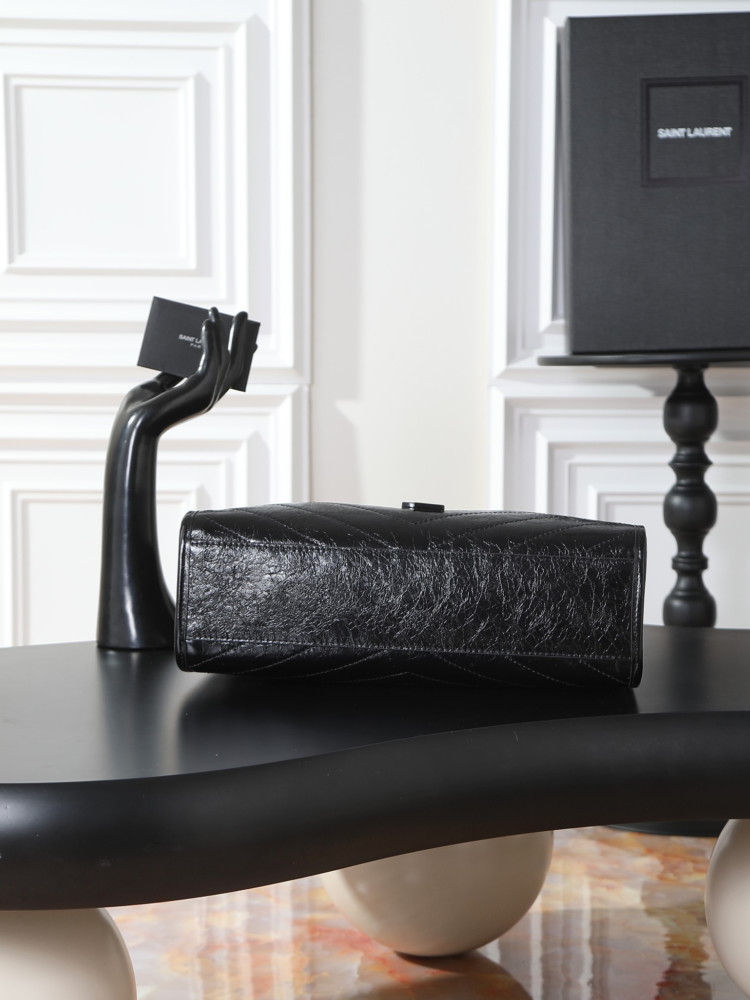 Tote Bag Cow Leather Black M-s