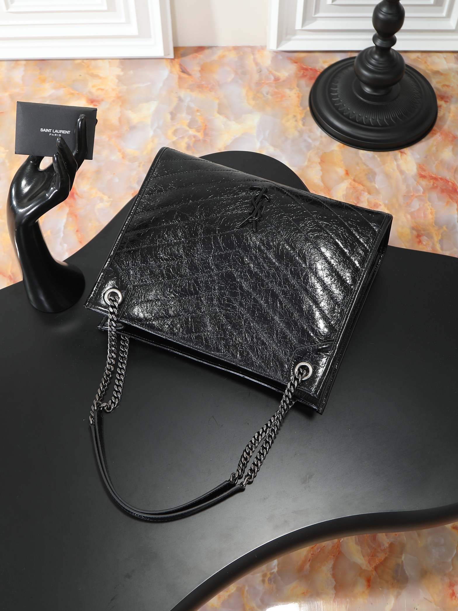 Tote Bag Cow Leather Black M-s
