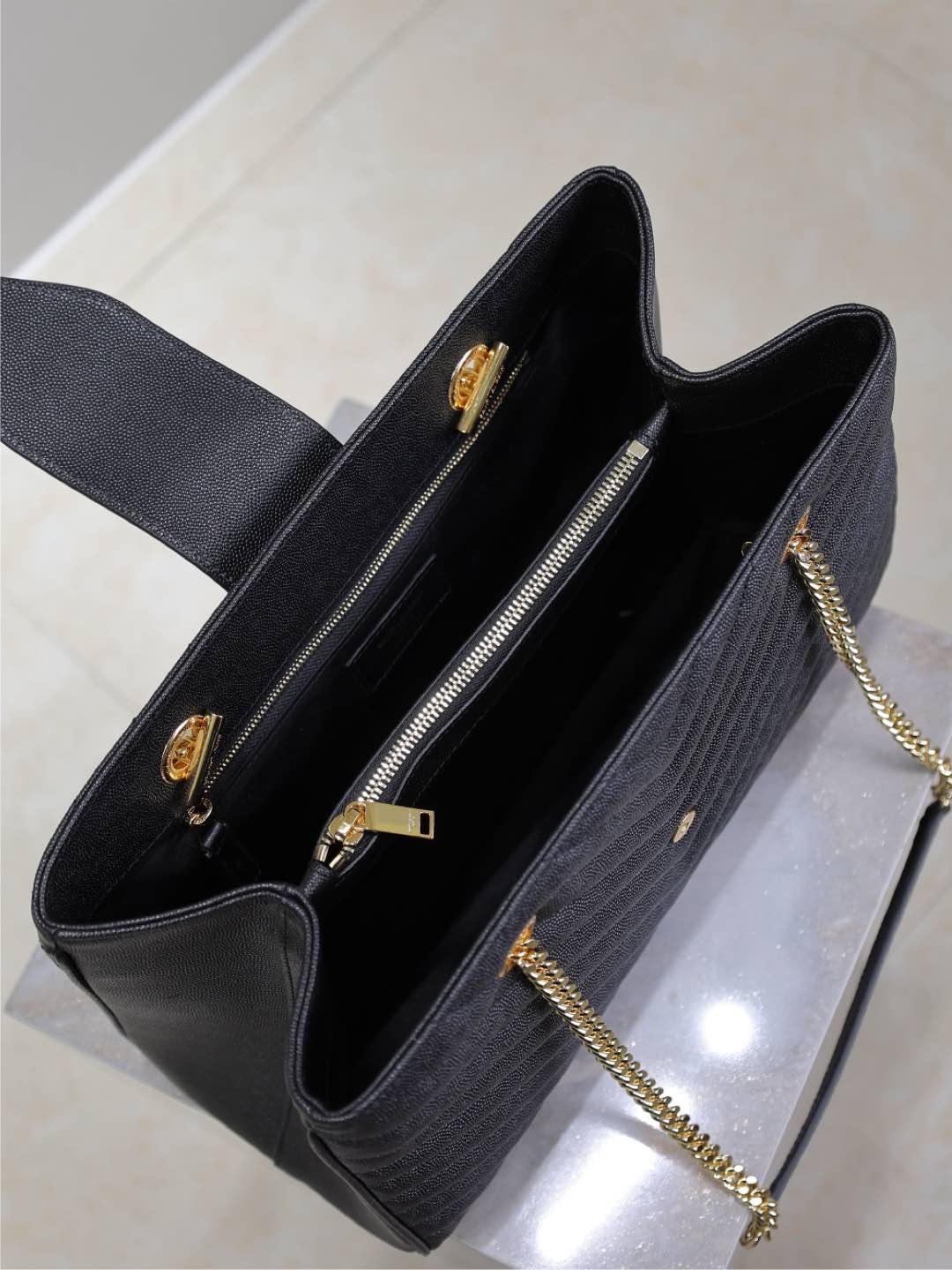 Tote Bag Cow Leather Black Large Capacity L-s