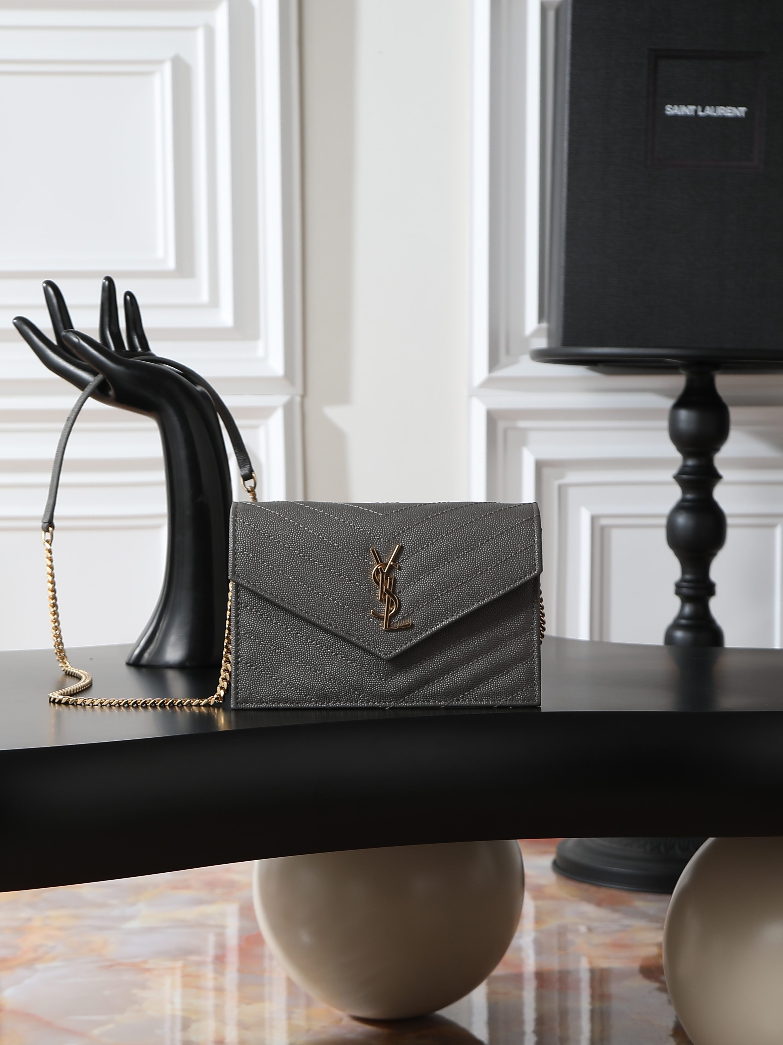 Clutch Bag Cow Leather Gray M