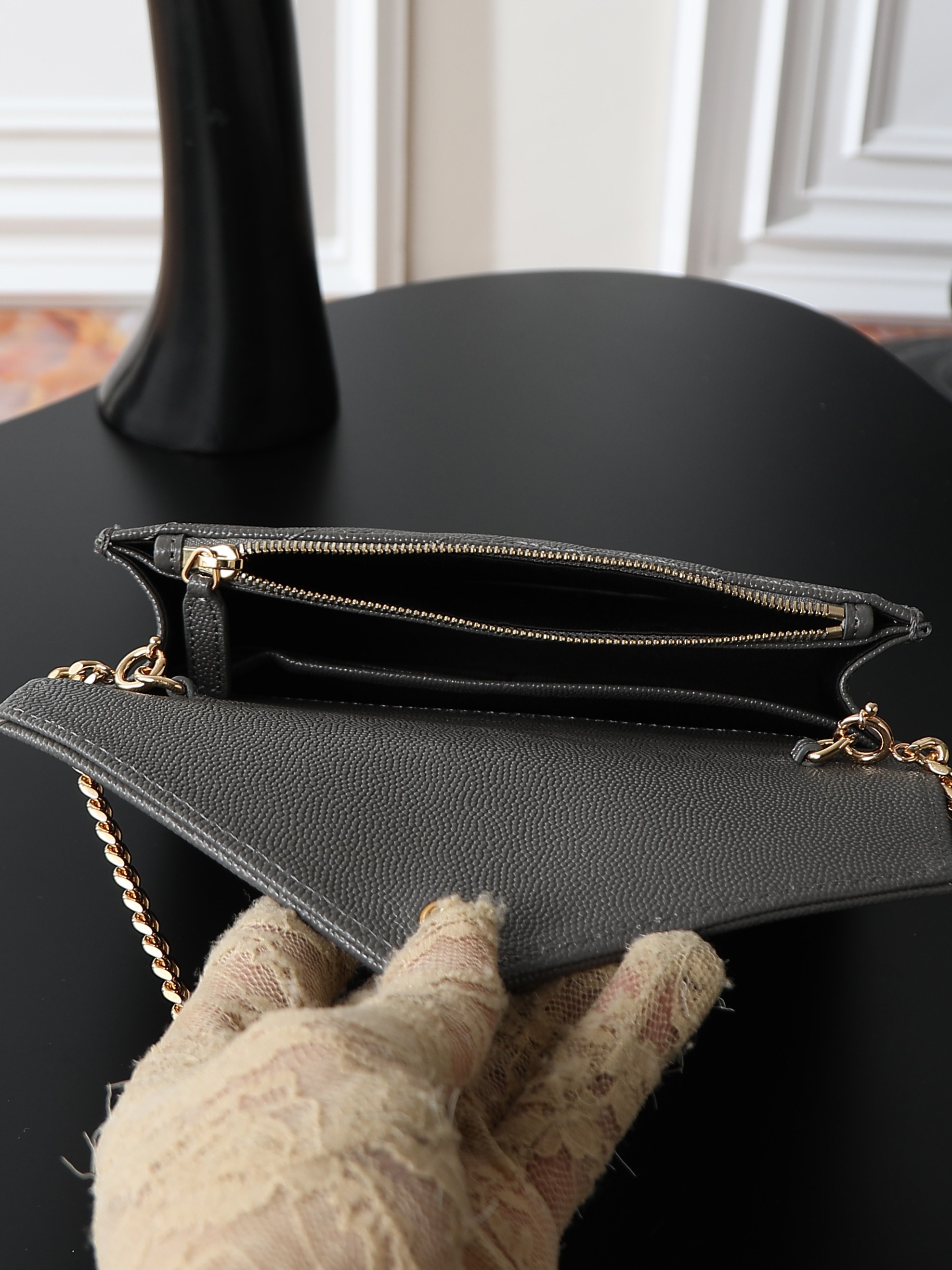 Clutch Bag Cow Leather Gray M