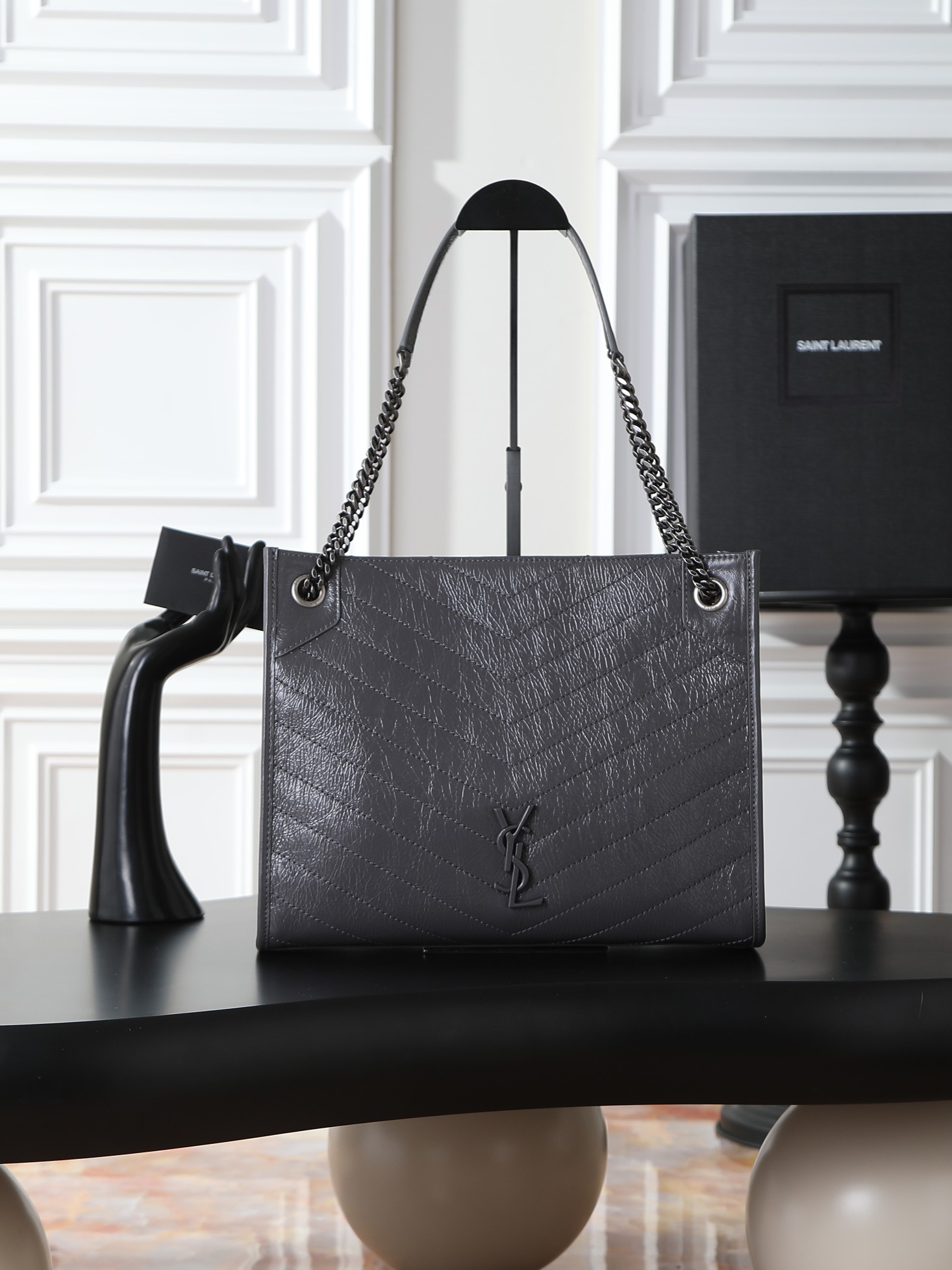 Tote Bag Cow Leather Gray M-s