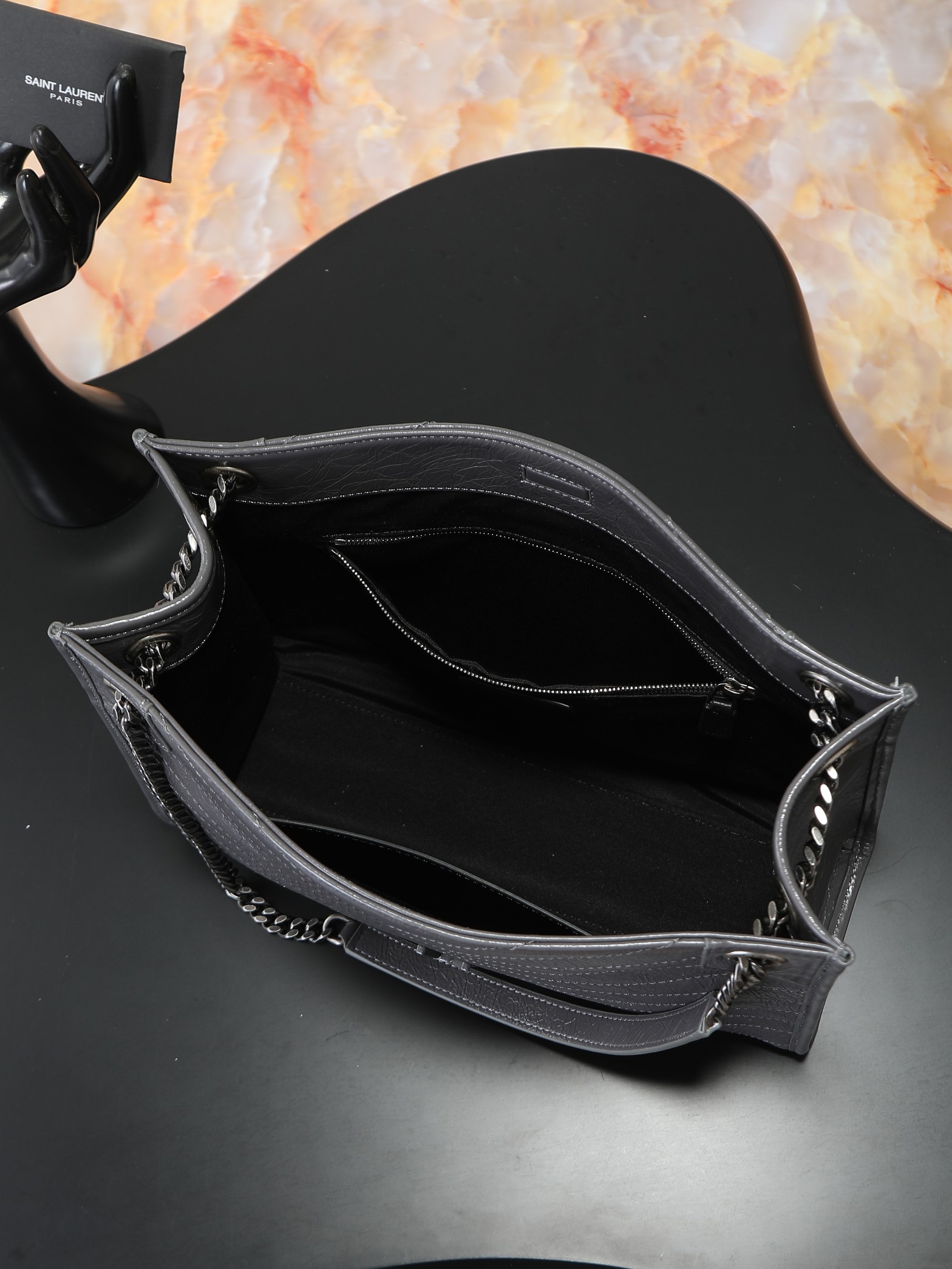 Tote Bag Cow Leather Gray M-s