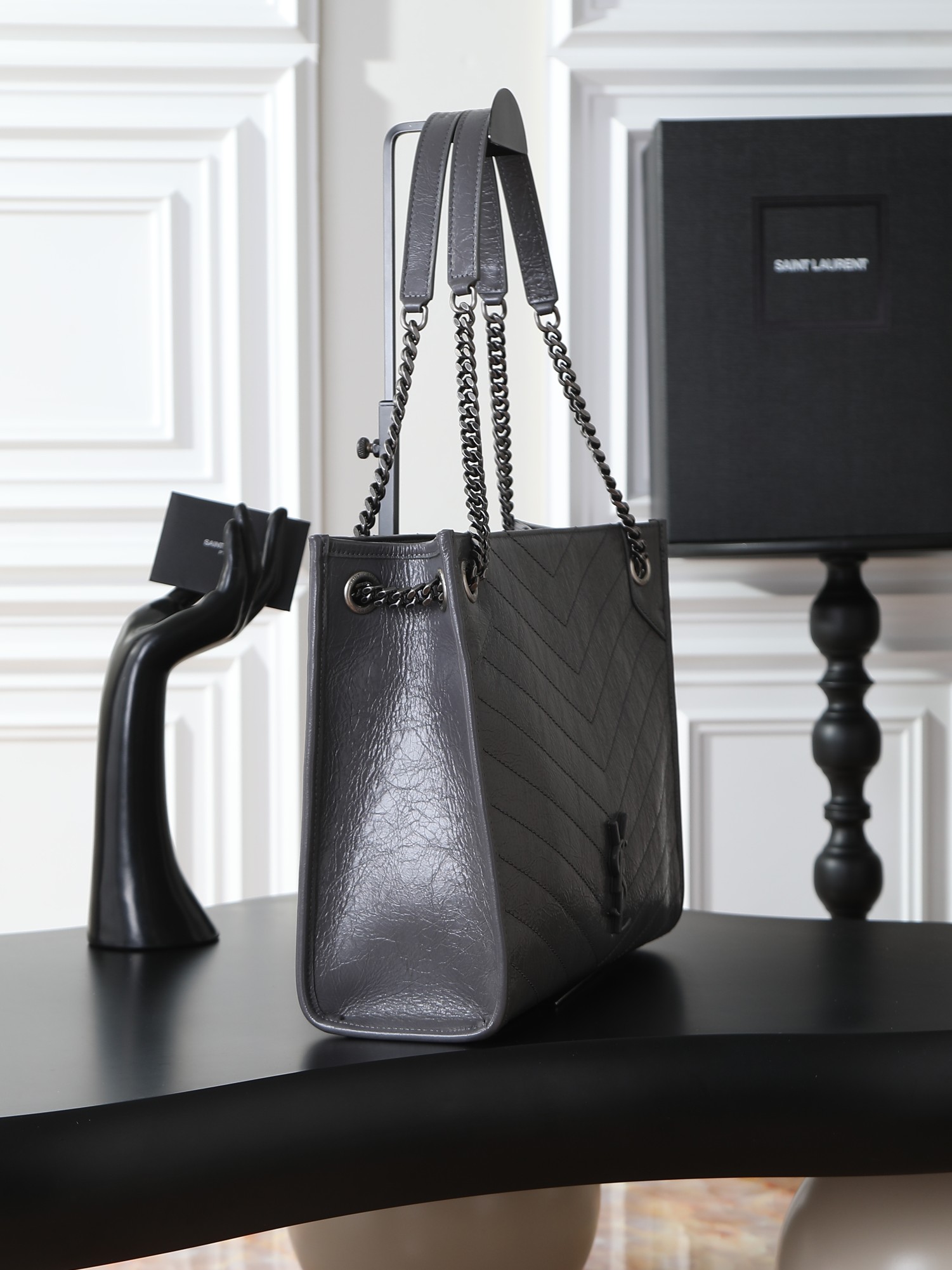 Tote Bag Cow Leather Gray M-s