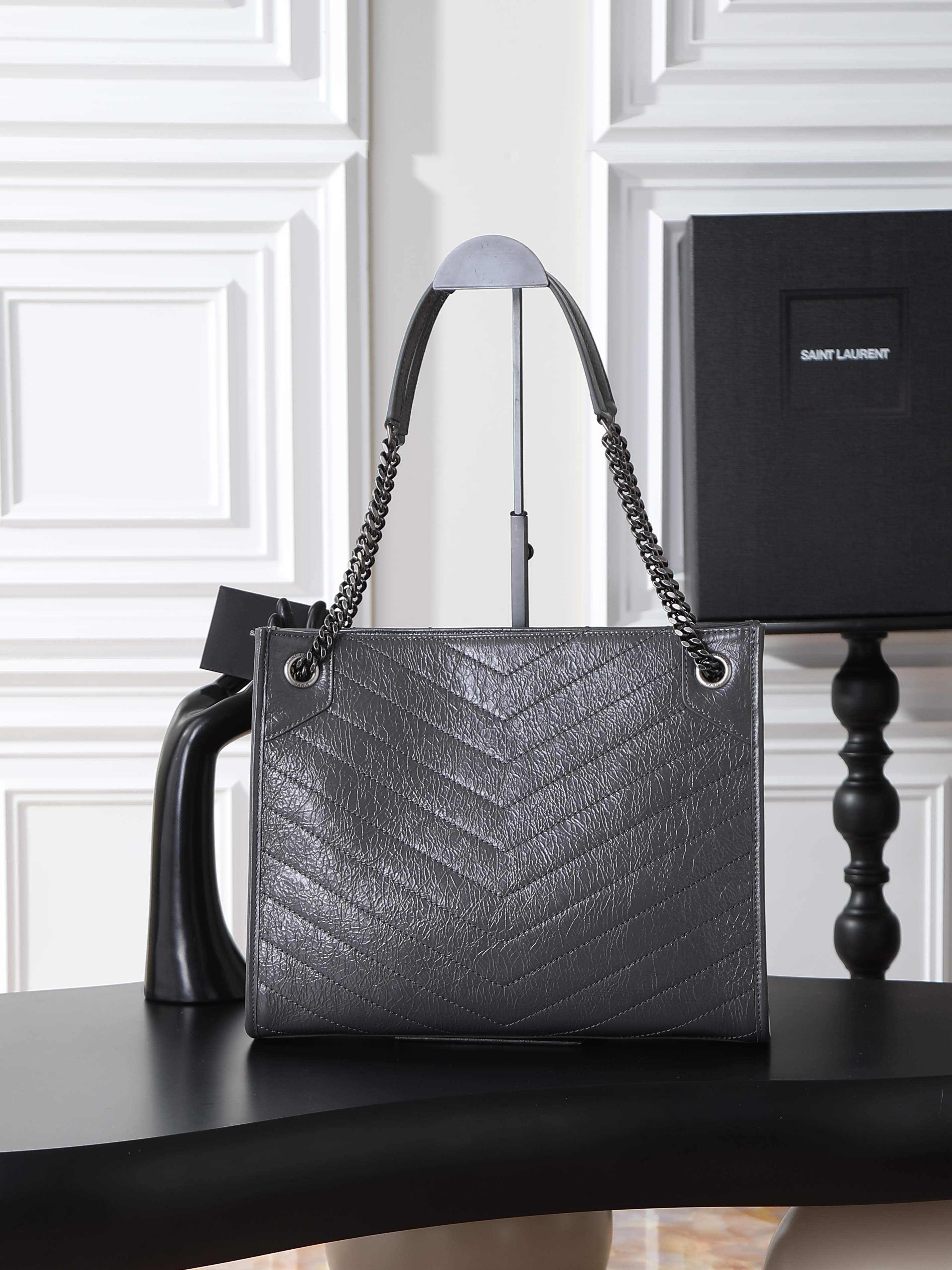 Tote Bag Cow Leather Gray M-s