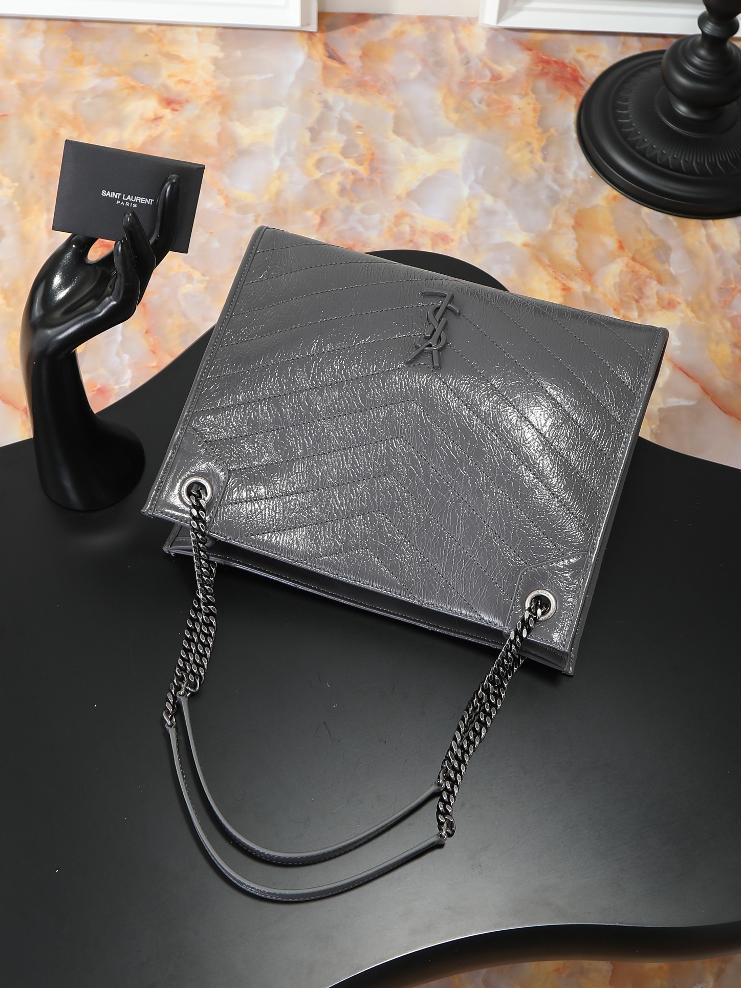Tote Bag Cow Leather Gray M-s