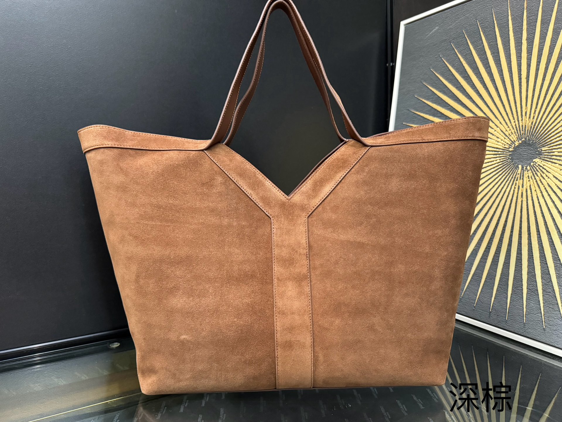 Tote Bag Cow Leather Brown Large Capacity 16cm-s