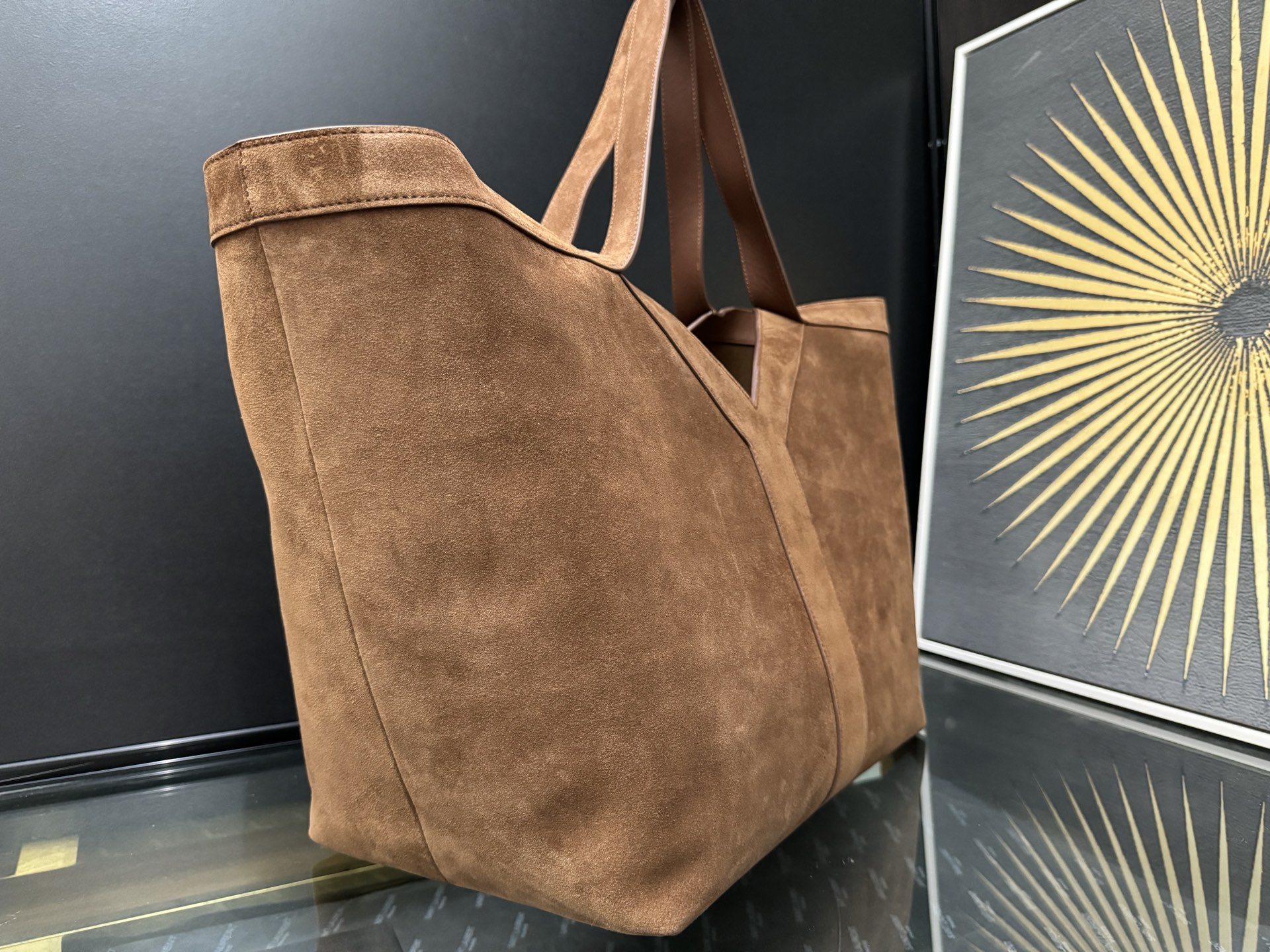 Tote Bag Cow Leather Brown Large Capacity 16cm-s