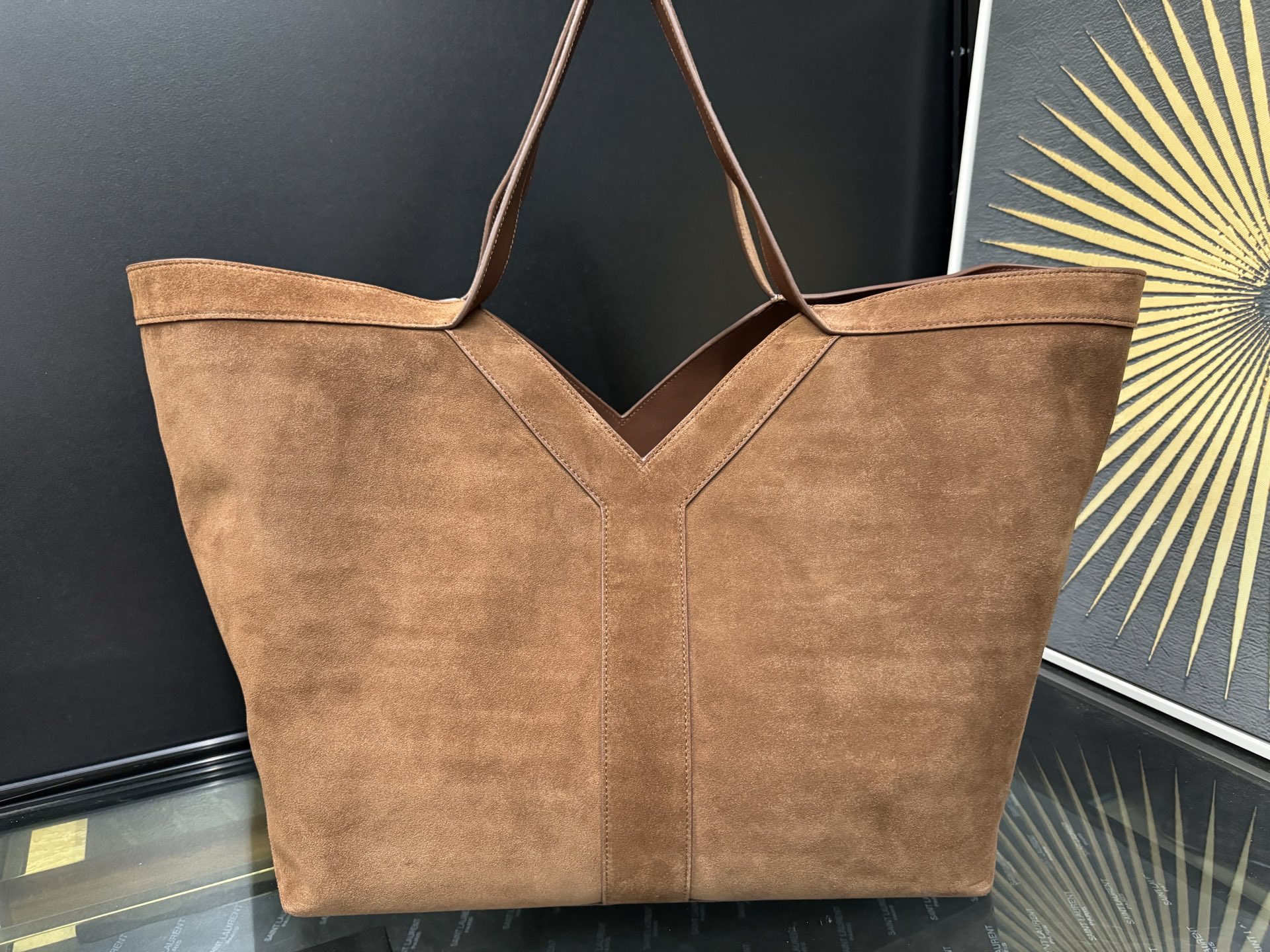 Tote Bag Cow Leather Brown Large Capacity 16cm-s