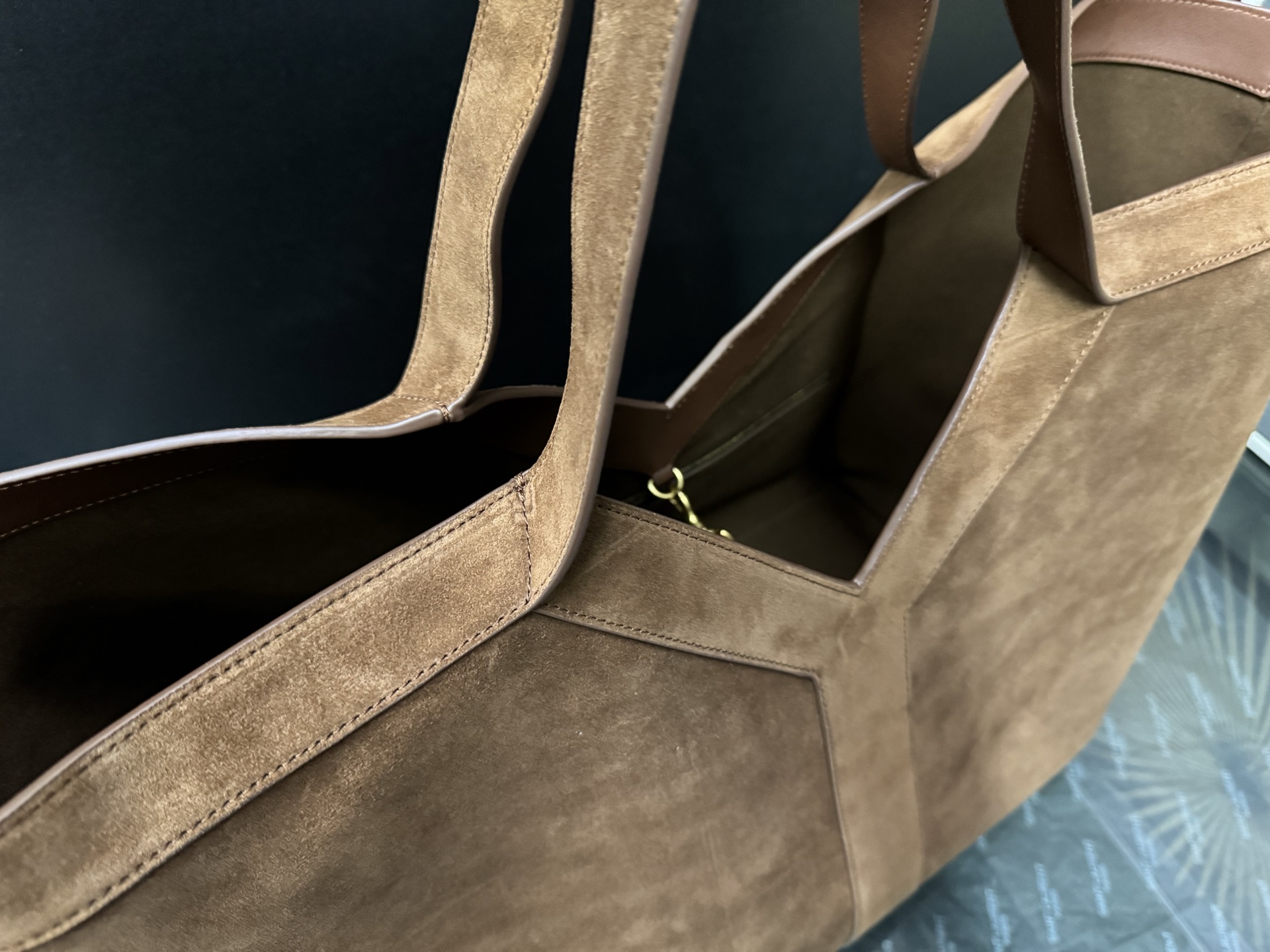 Tote Bag Cow Leather Brown Large Capacity 16cm-s