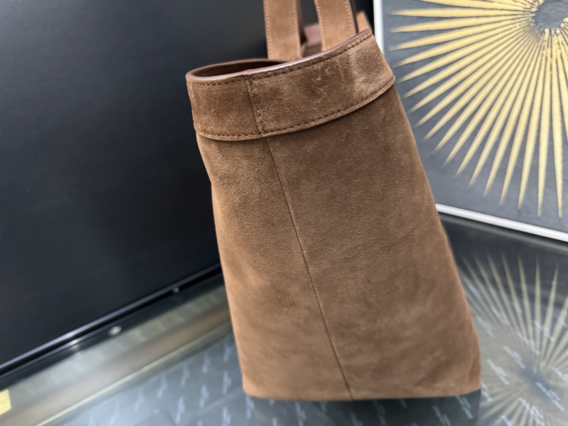 Tote Bag Cow Leather Brown Large Capacity 16cm-s