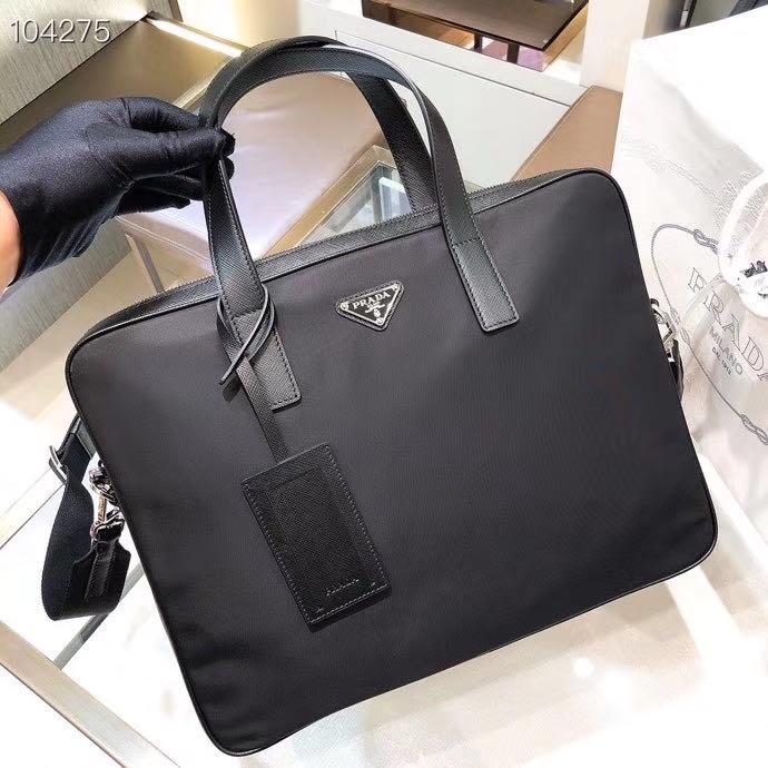 Prada Briefcase Cow Leather Black Waterproof M-s