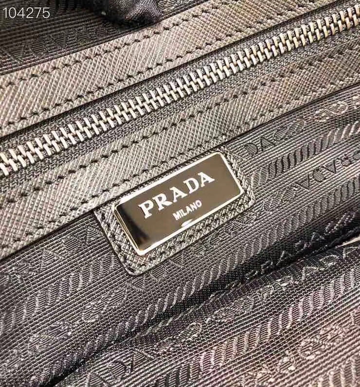 Prada Briefcase Cow Leather Black Waterproof M-s