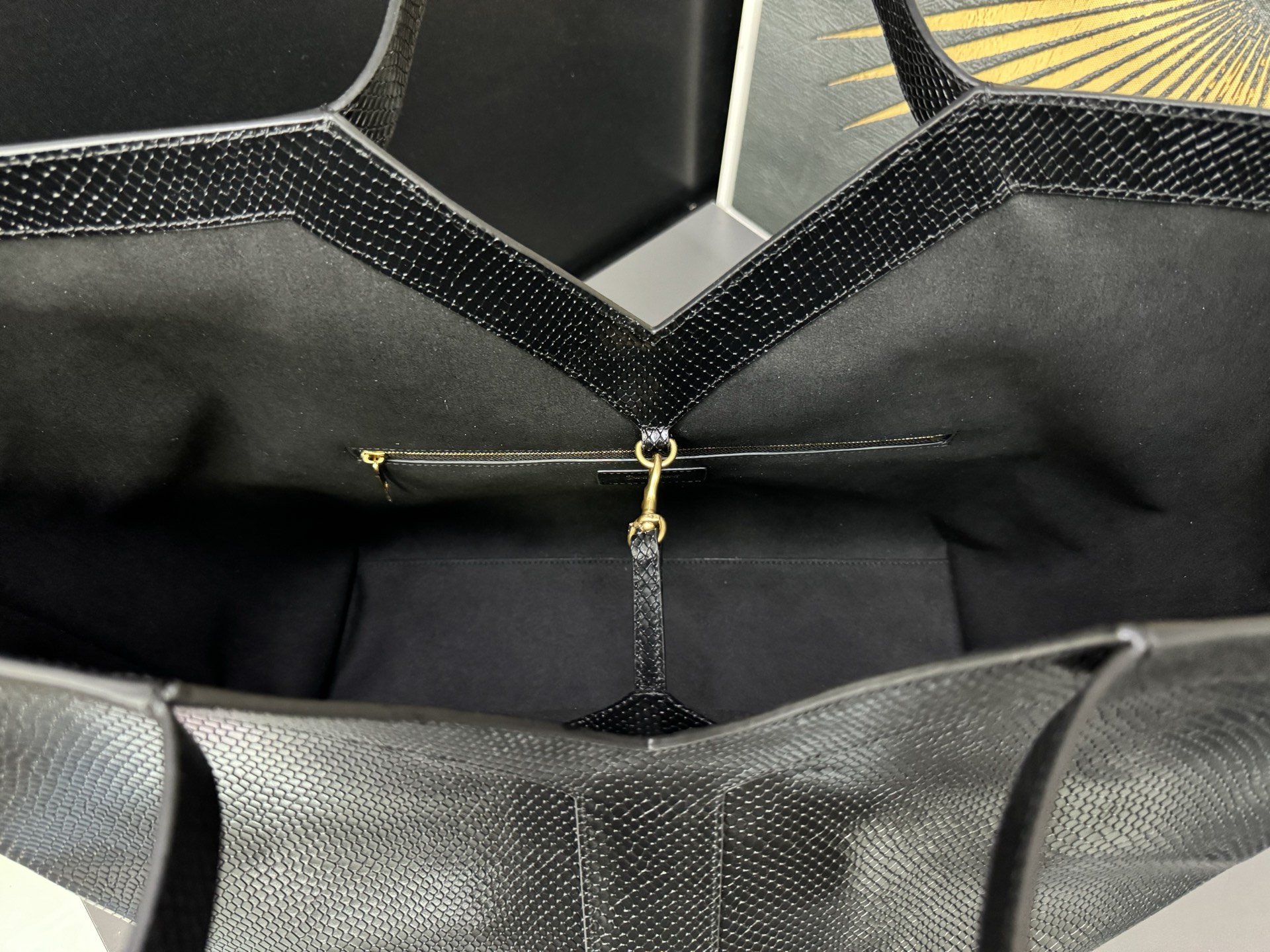 Tote Bag Cow Leather Black Large Capacity 16cm-s