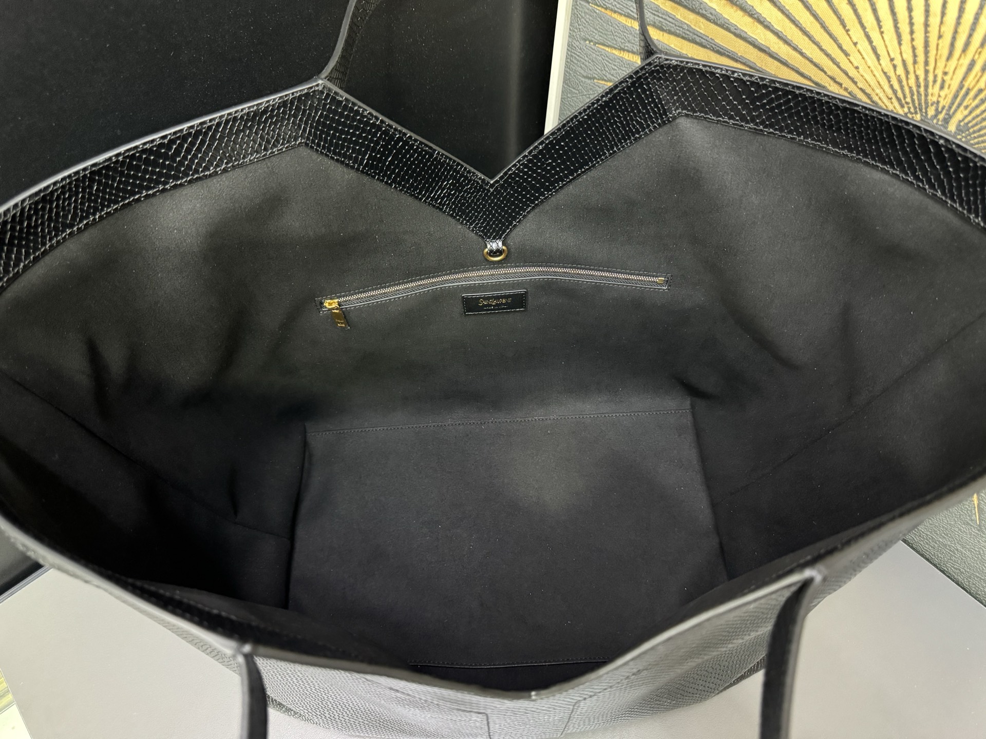 Tote Bag Cow Leather Black Large Capacity 16cm-s