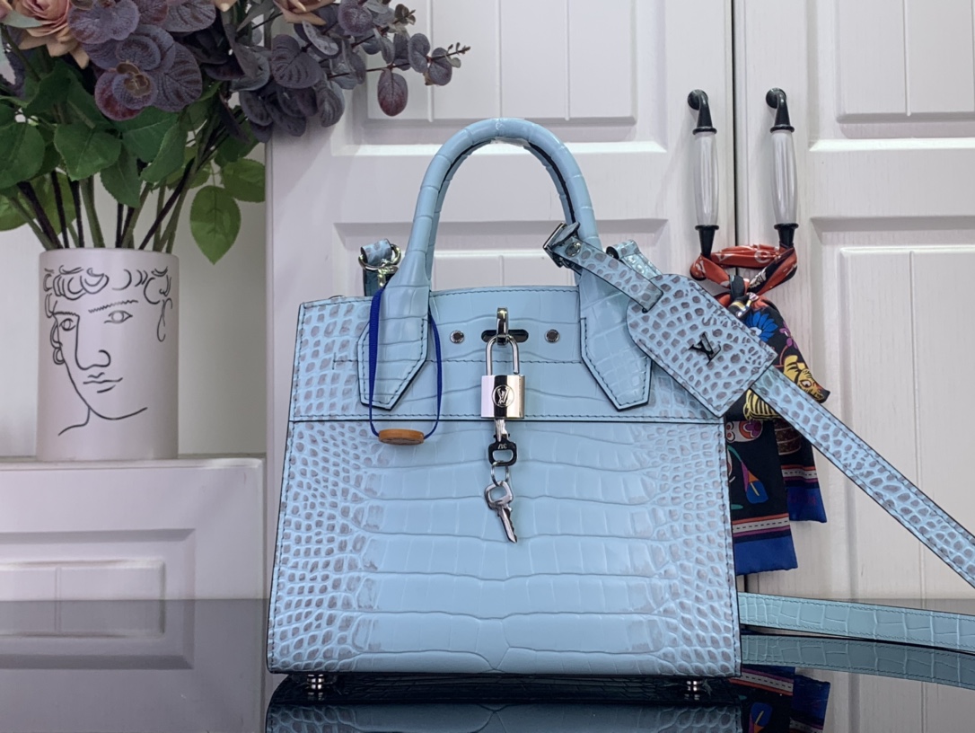 Louis Vuitton Basic Bag Cow Leather Blue M-l-s