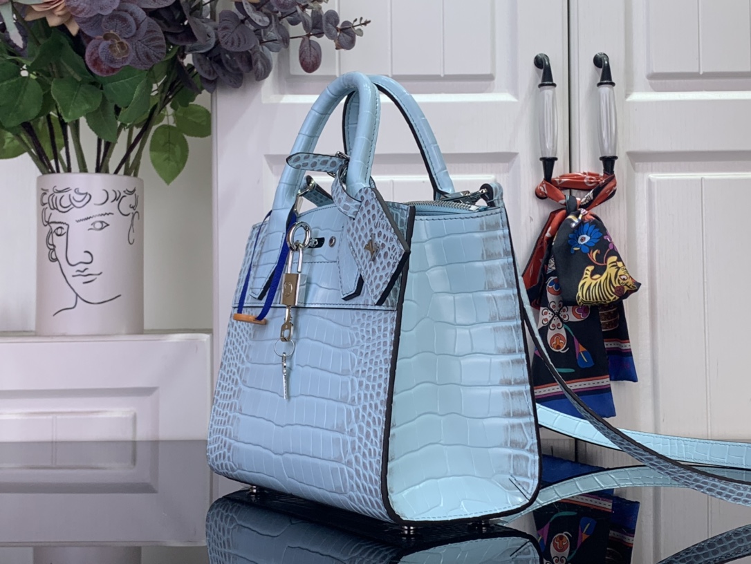 Louis Vuitton Basic Bag Cow Leather Blue M-l-s