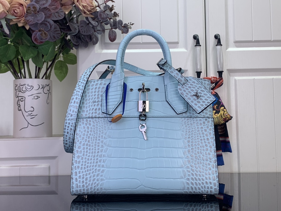 Louis Vuitton Basic Bag Cow Leather Blue M-l-s