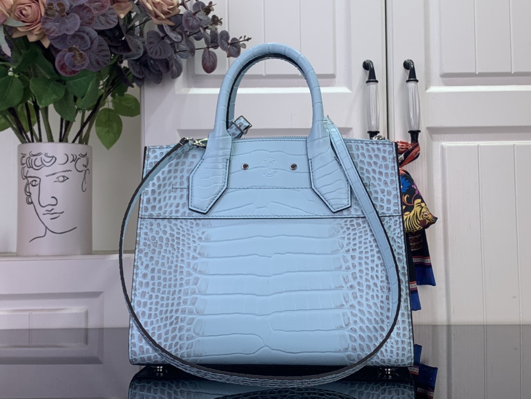 Louis Vuitton Basic Bag Cow Leather Blue M-l-s