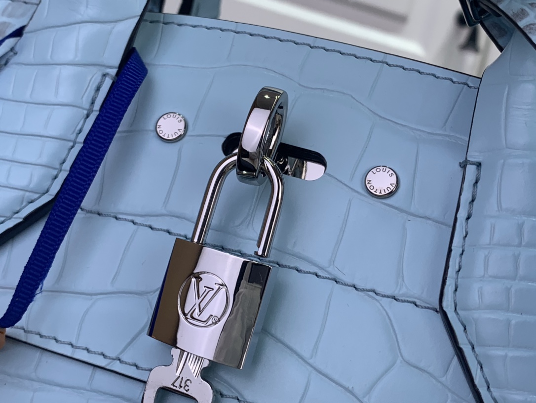 Louis Vuitton Basic Bag Cow Leather Blue M-l-s