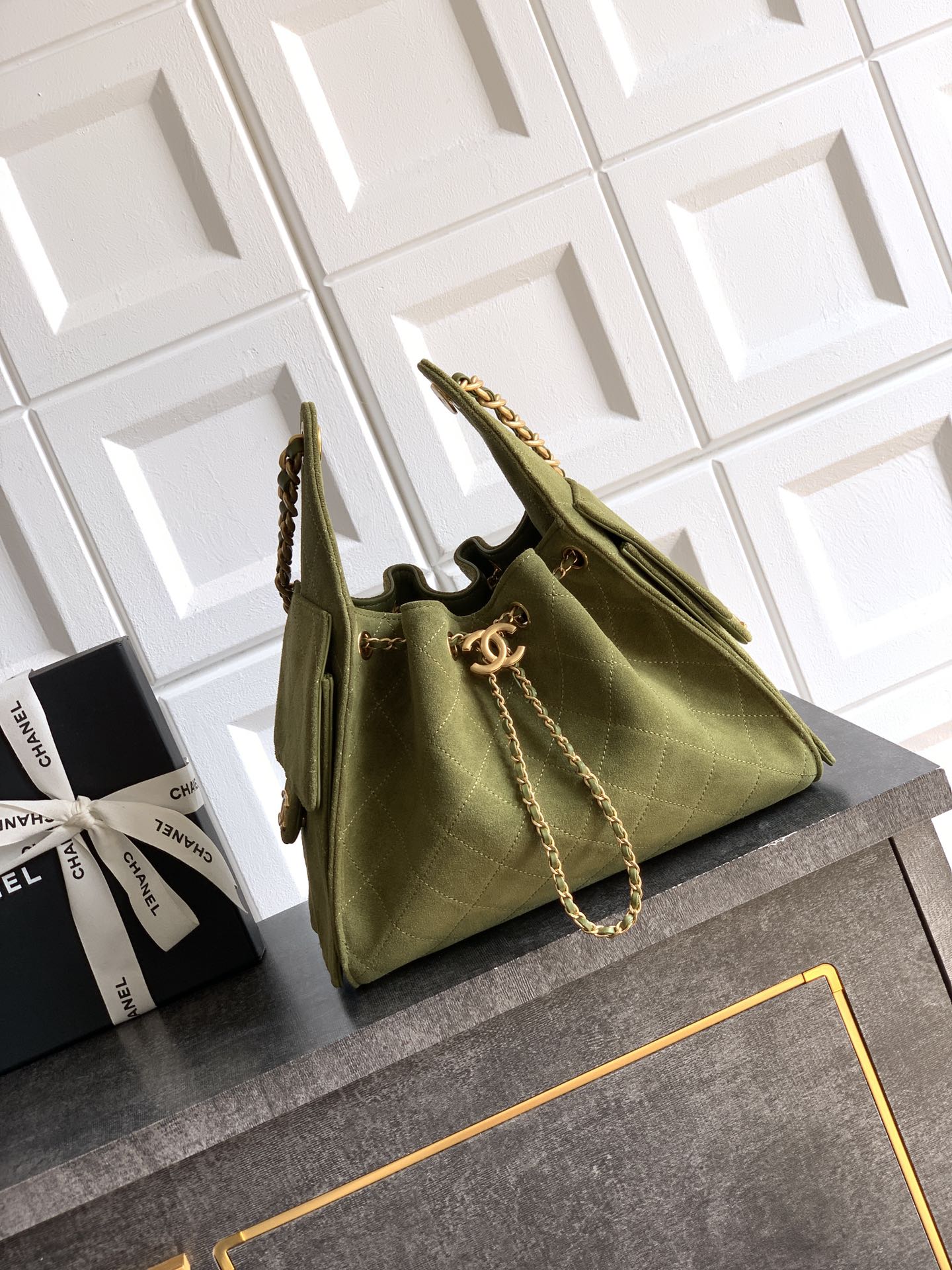 Chanel Bucket Bag Green 14cm-m-l