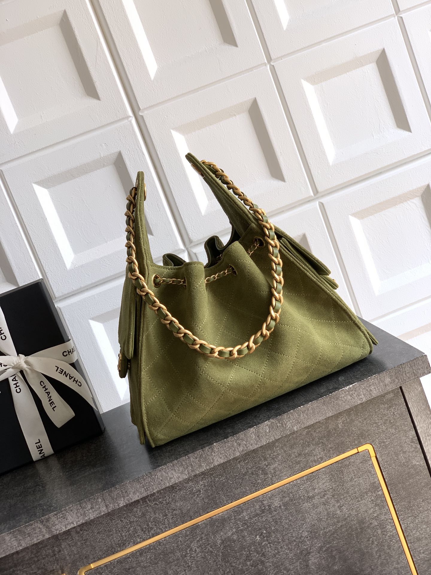 Chanel Bucket Bag Green 14cm-m-l