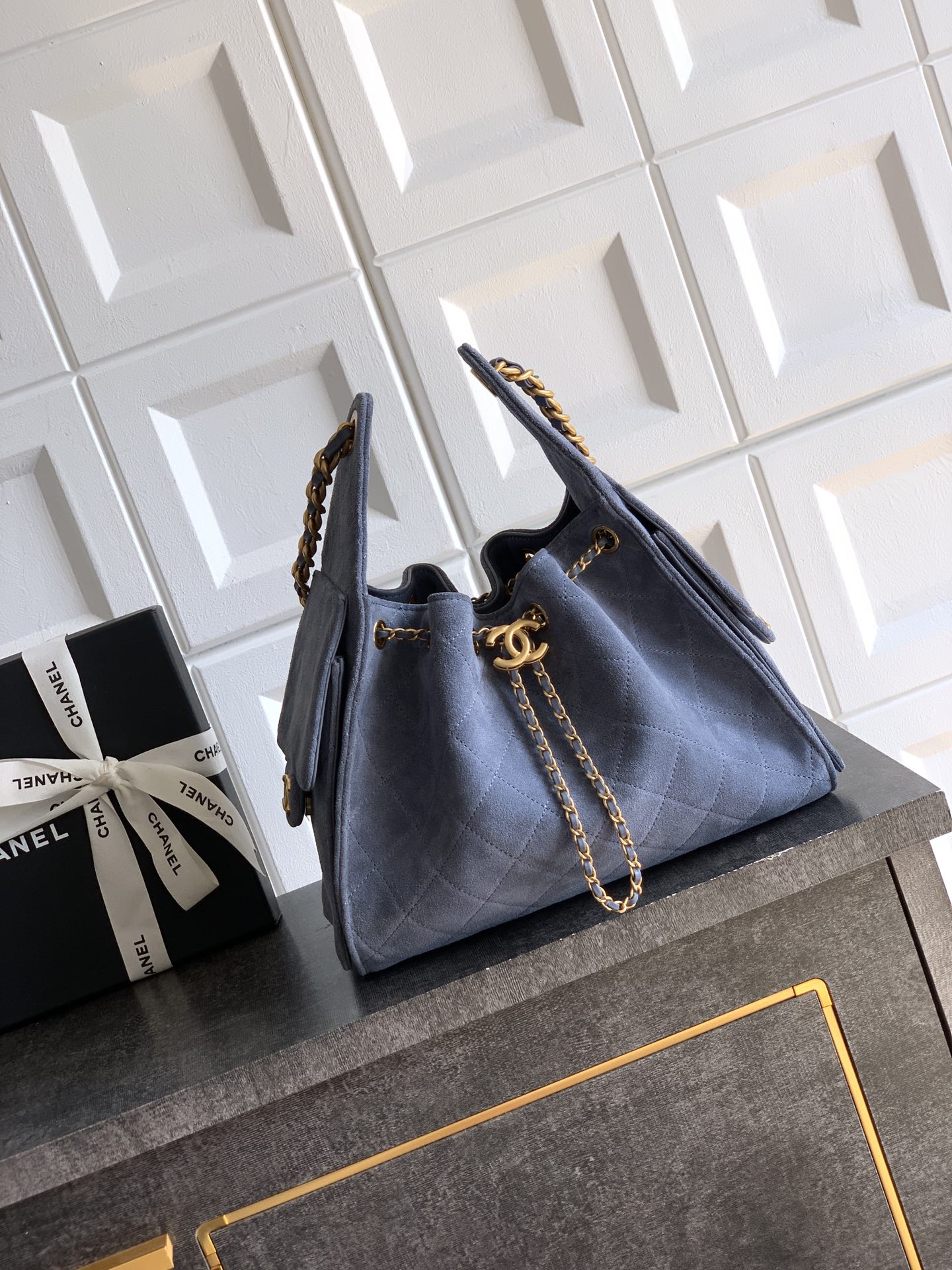 Chanel Bucket Bag Blue 14cm-m-l