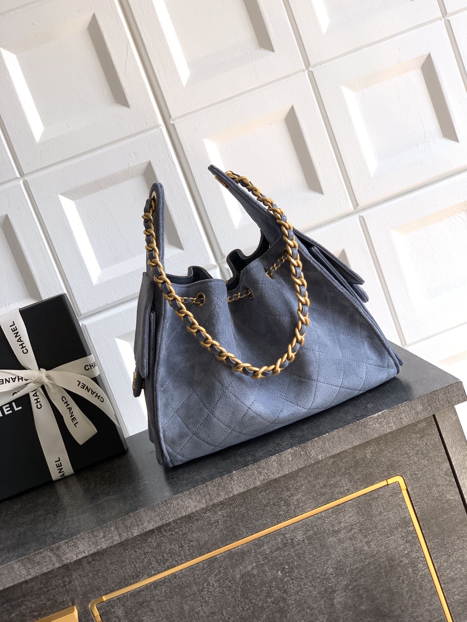 Chanel Bucket Bag Blue 14cm-m-l