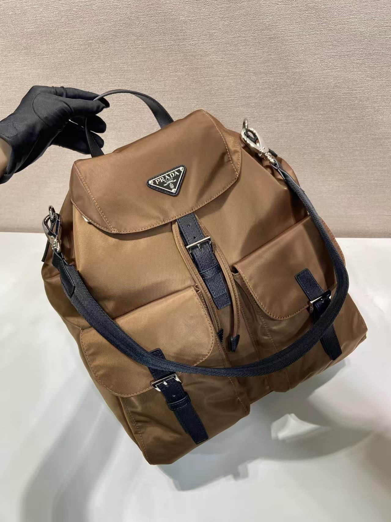 Prada Shoulder Bag Nylon Coffee 15cm-l