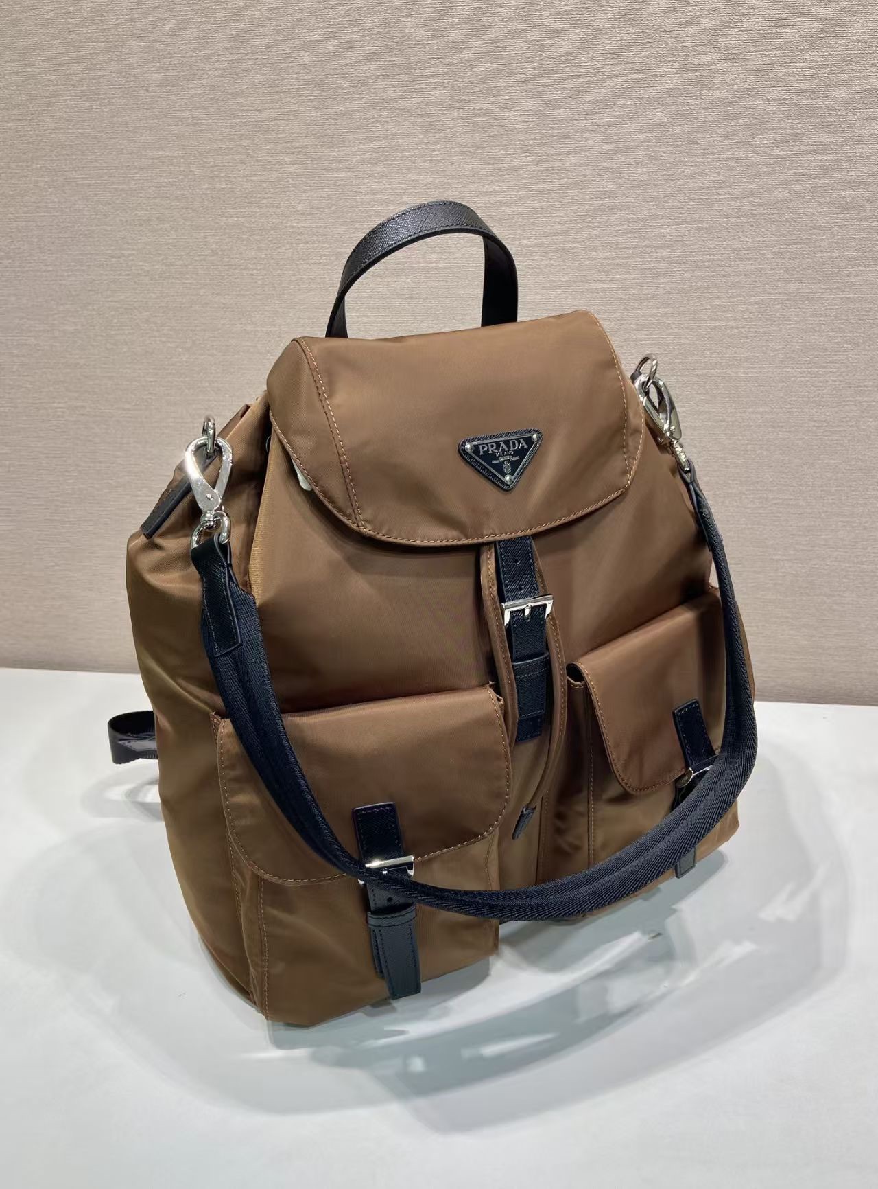 Prada Shoulder Bag Nylon Coffee 15cm-l