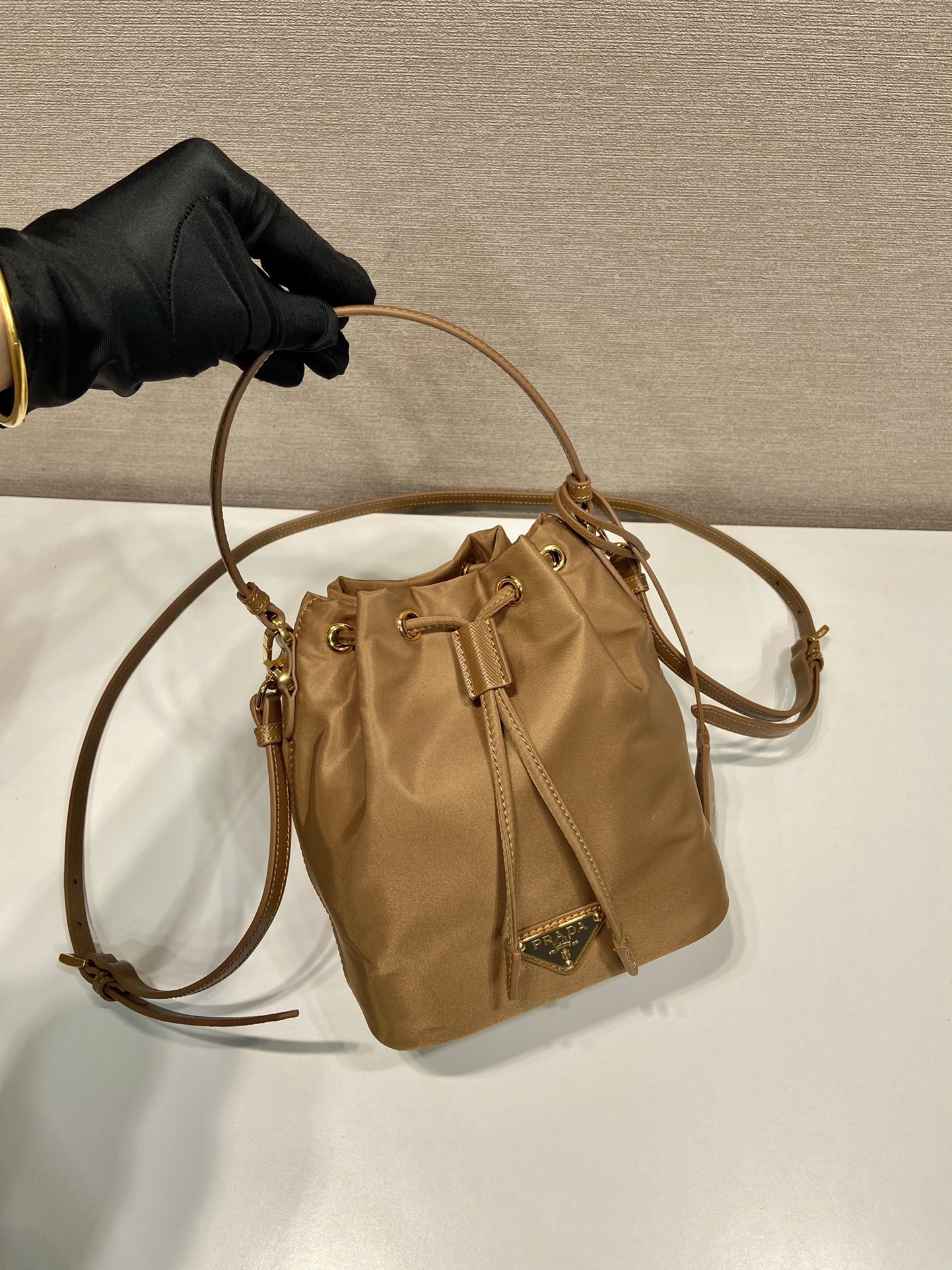 Prada Bucket Bag Cow Leather Gold 10cm