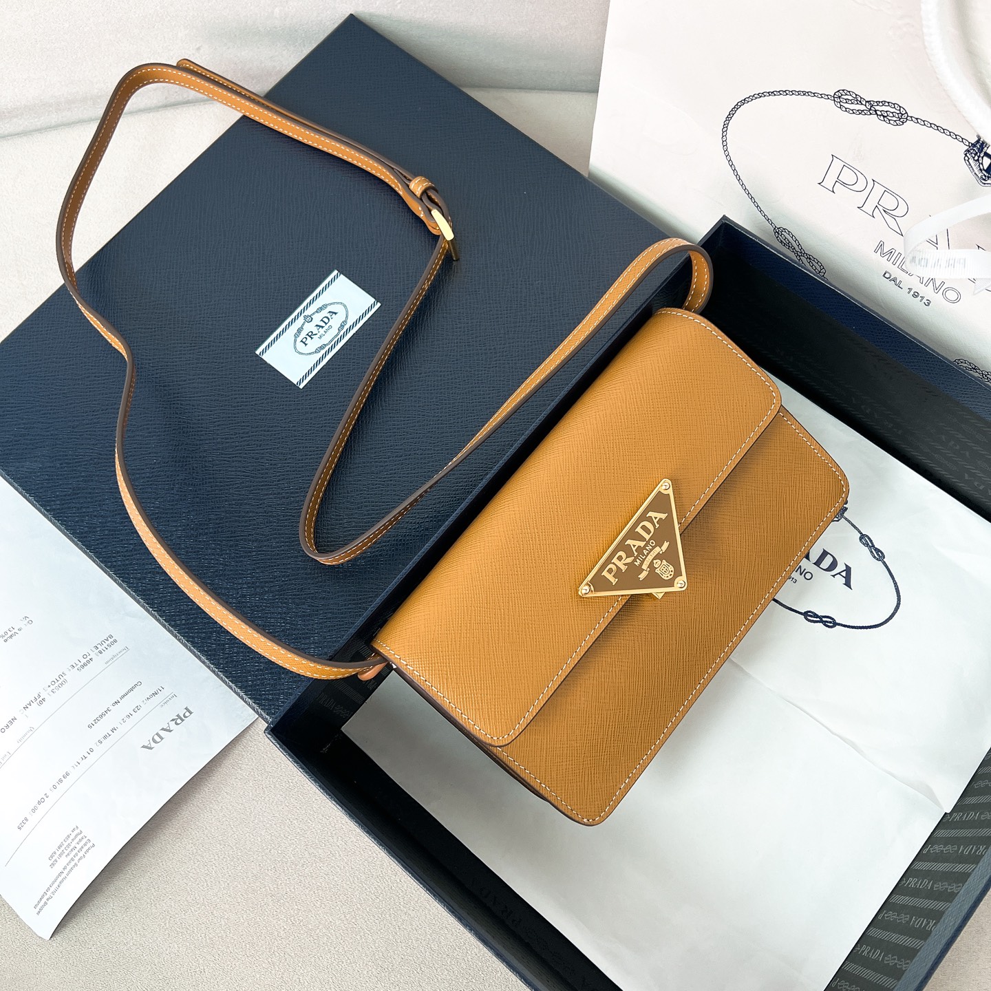 Prada Shoulder Bag Cow Leather Gold