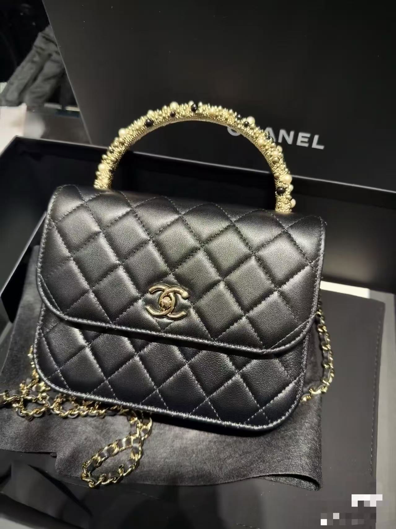 Chanel Basic Bag Cow Leather Black M-l
