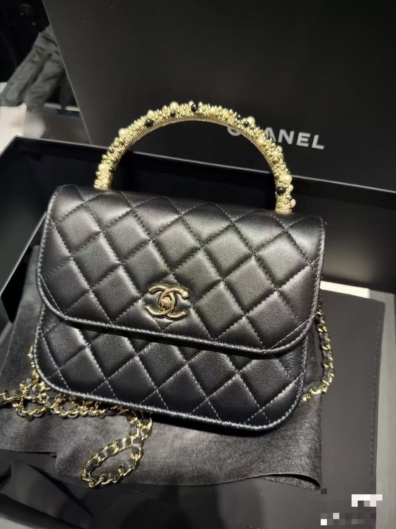 Chanel Basic Bag Cow Leather Black M-l