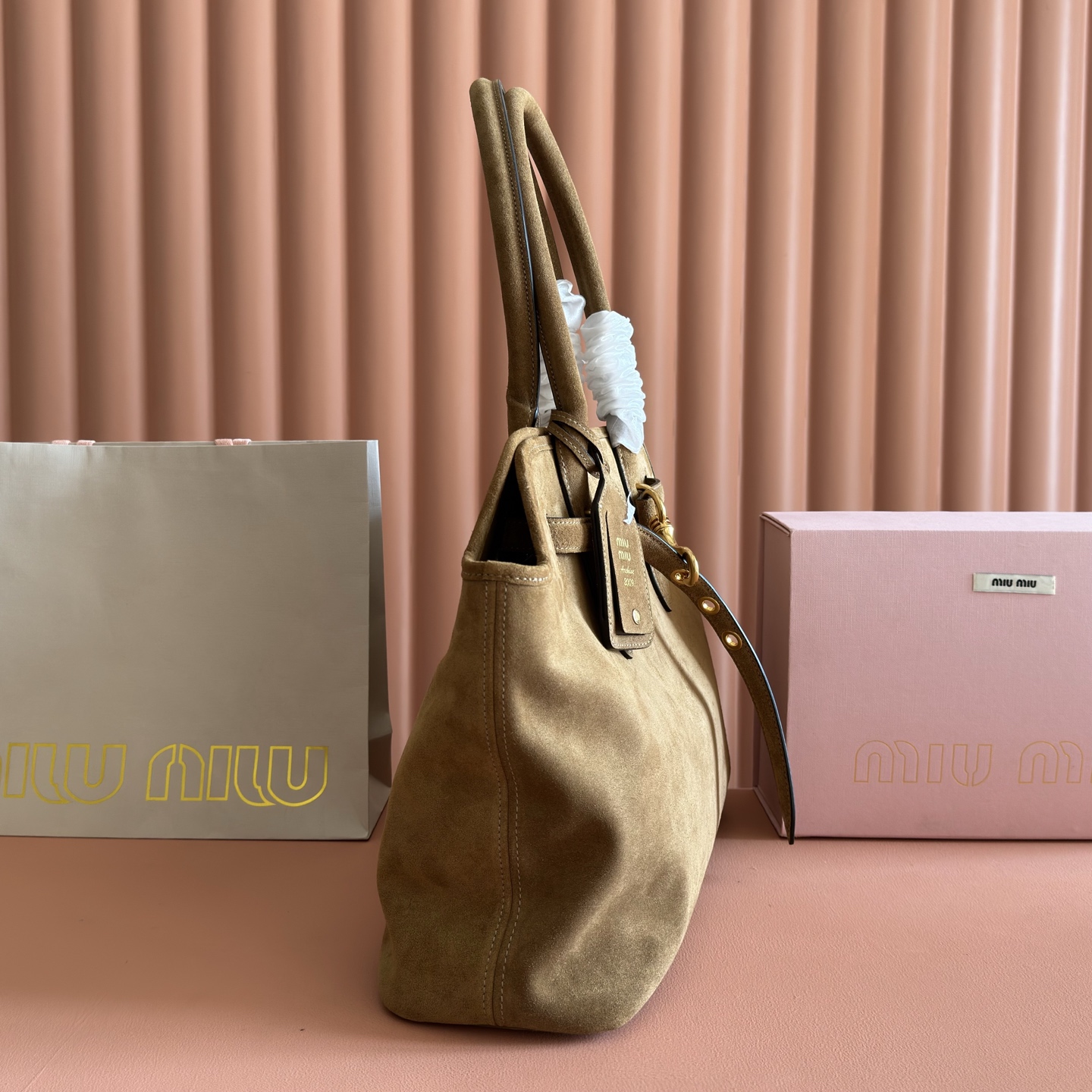 Miu Miu Female Tote Bag Sheepskin Gold M-13cm