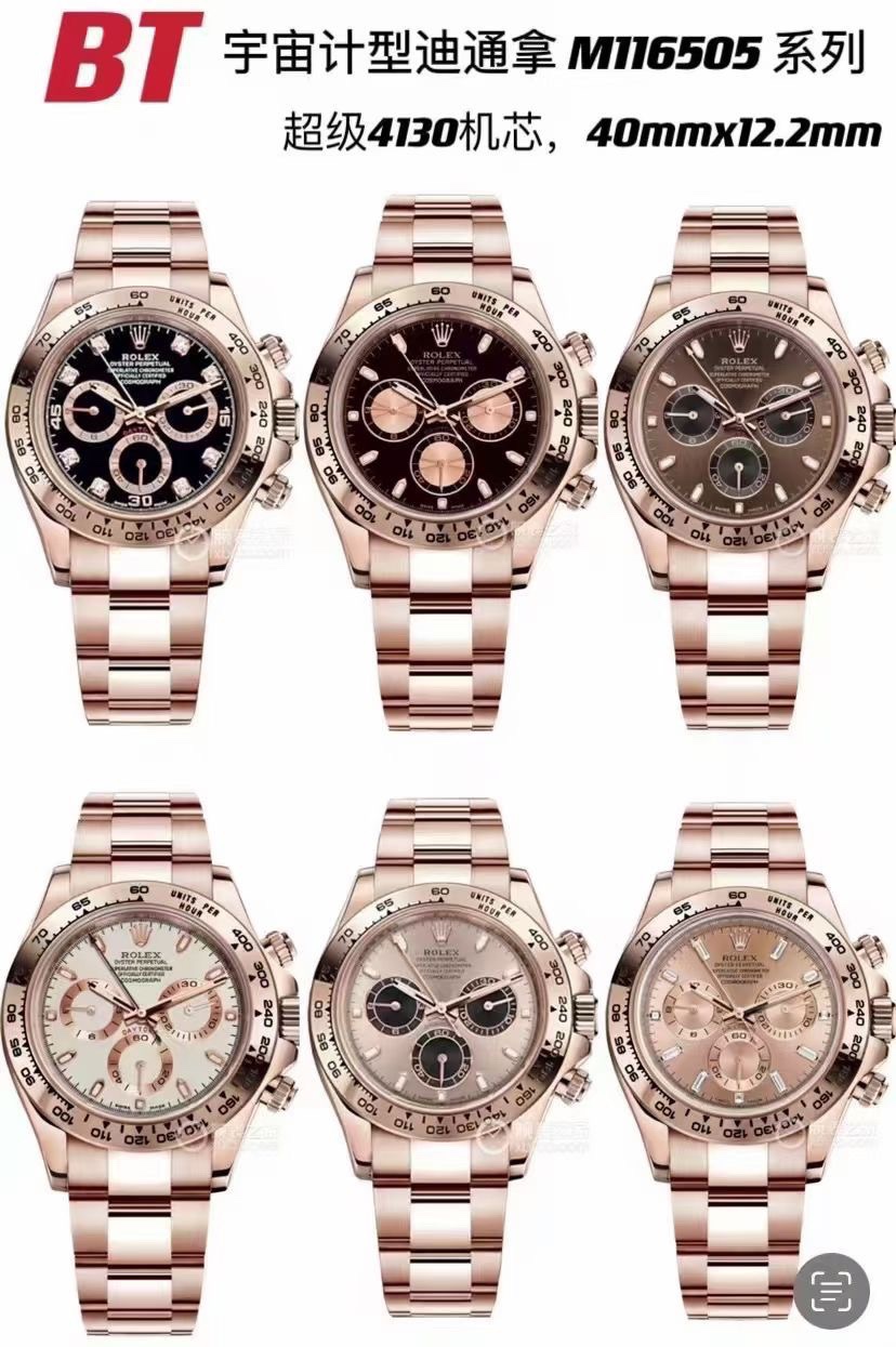 Rolex Betterbt4130 Size:40 mm 12.2 ,chronograph Movement:4130 :72 :904l Watch Strap:ar Steel Strap :ceramic Platinum Luminous: Waterproof:100 Bt better 4130 movement Thickness 2022 2 4 7750 Movementthickness. N Ar Clasp Size. Case Buff Cerachrom Markers C