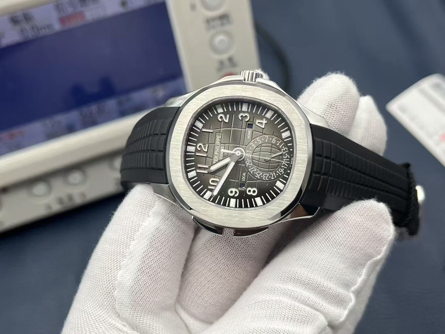 Patek Philippe Zf Philippeaquanaut 5164a-001 Dual Time Watch Case40.8 mm case Diameter, Stainless Steel Hands Dial .3,9 home local ,6 Movement Philippe5164a-001 324 Sc Fusautomatic Windingmovement Tropicalwatch Strap