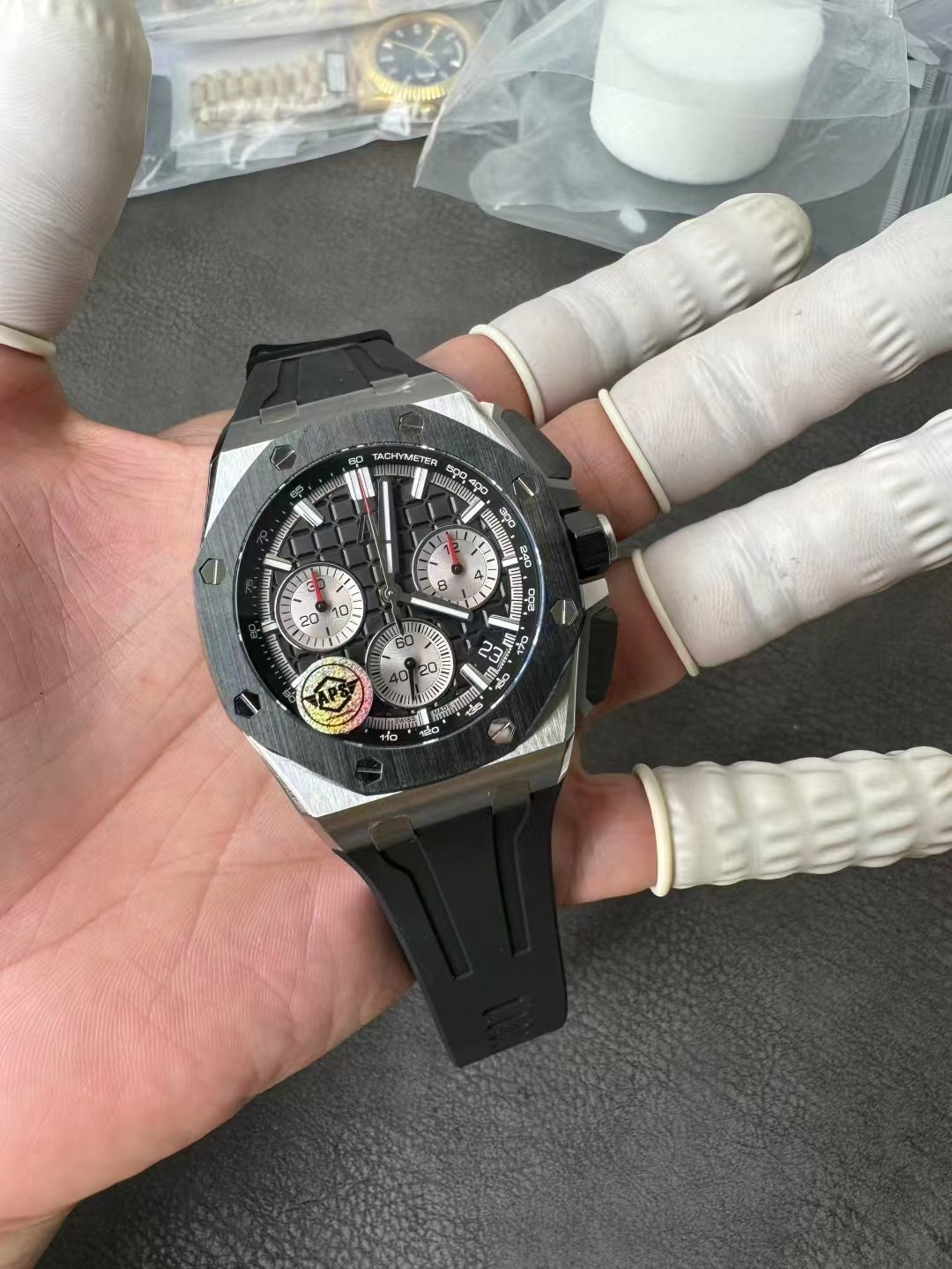 Audemars Piguet Aps 26420 1 Ap tapisserie Watch Dial 42 Case ,ceramic,titanium Crystal,waterproof 100 Strap 2 Chronograph 4401automatic Windingmovement, ,30 12 Date Display 28,800 / 70 Waterproof ,luminous Hands 3 Movement:aps ,movement Mold Opening,watch