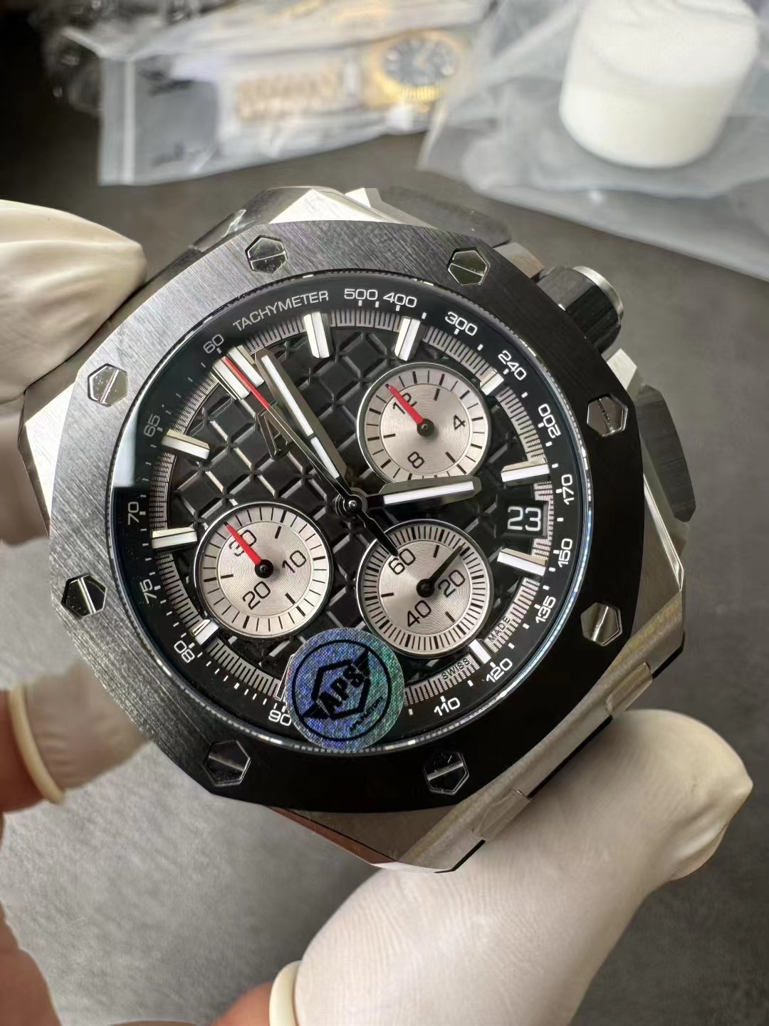 Audemars Piguet Aps 26420 1 Ap tapisserie Watch Dial 42 Case ,ceramic,titanium Crystal,waterproof 100 Strap 2 Chronograph 4401automatic Windingmovement, ,30 12 Date Display 28,800 / 70 Waterproof ,luminous Hands 3 Movement:aps ,movement Mold Opening,watch