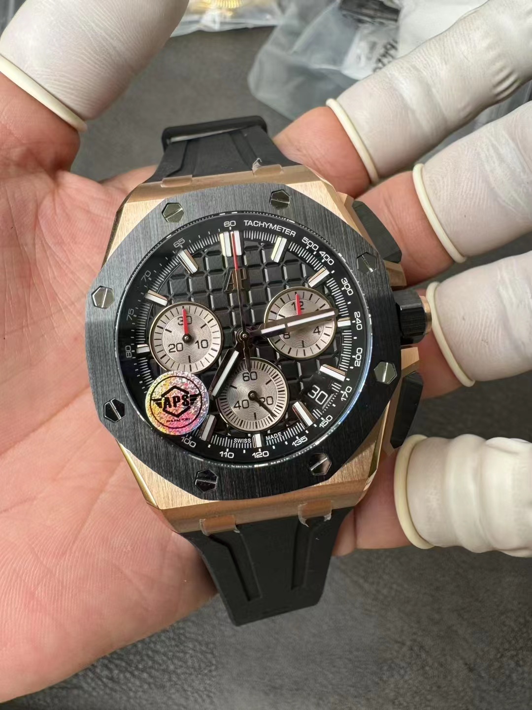 Audemars Piguet Aps 26420 1 Ap tapisserie Watch Dial 42 Case ,ceramic,titanium Crystal,waterproof 100 Strap 2 Chronograph 4401automatic Windingmovement, ,30 12 Date Display 28,800 / 70 Waterproof ,luminous Hands 3 Movement:aps ,movement Mold Opening,watch