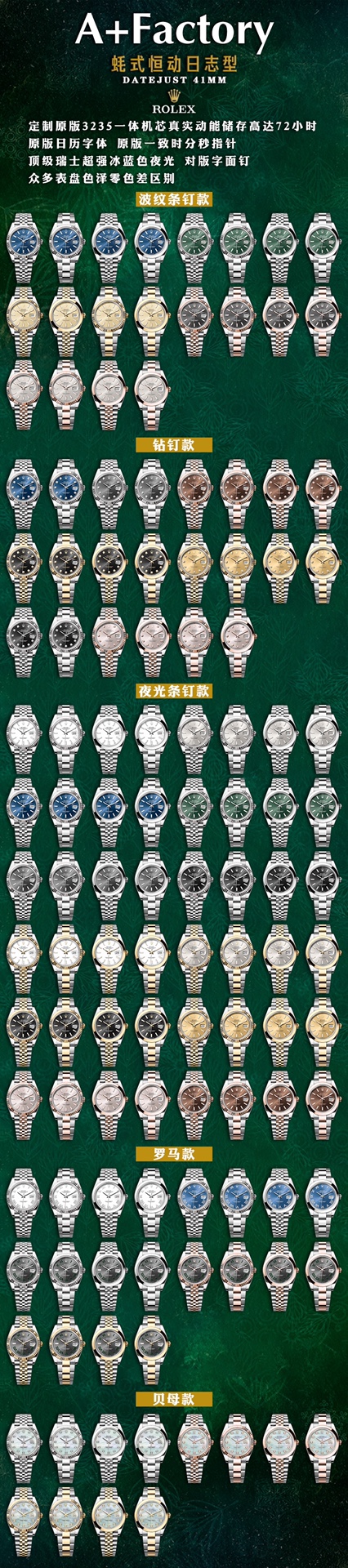 Rolex A Factory / 41 Originalmold Opening, Original 1 3235 Movement, 72 2watch Case:size41 mm thickness11.7 Watch Case, Waterproof 3watch Dial: Luminous, Hands 4 5watch Strap: 5 2 3 Clasp Qc