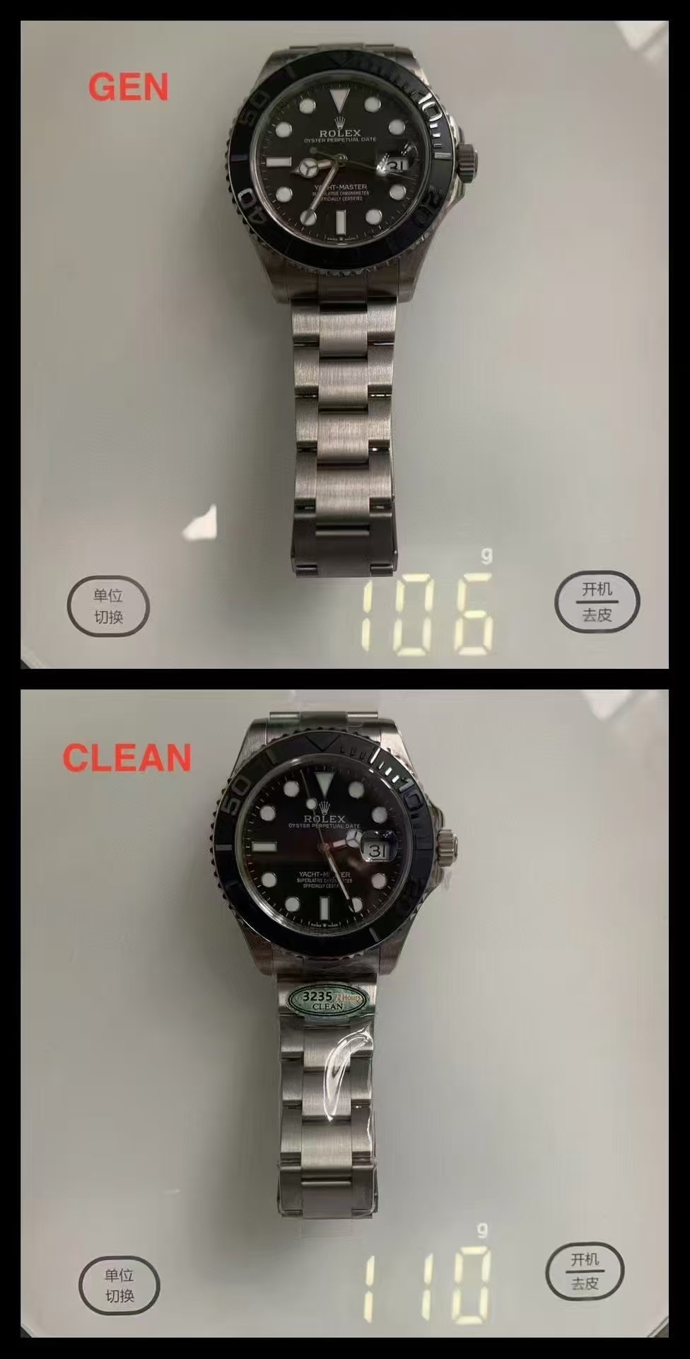 Rolex Clean 226627 Watch Strap Ceramic 06 / ,pp 316, 904l. 57g. 49g Clean:52g 2g Clasp 2-3g Case Hands