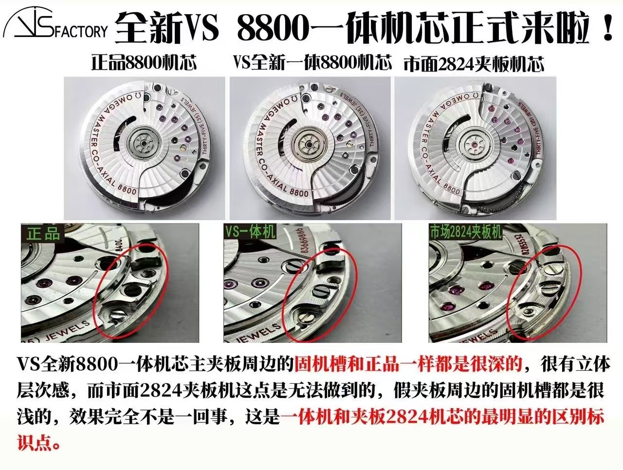 Omega Vs 007--v4 8800 Movementvs movement ①vs ②vs 52 2824 movement41 11 55 ③ ①vs 8800diameter 5 mm ,thickness4.65 0 Mmthickness5.6 ②movement
