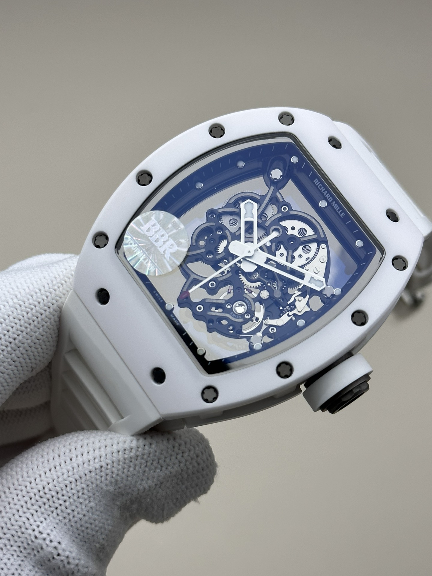 Richard Mille Bbr:rm055 V4 Original Movement, 1 Watch Case: Ceramicwatch Case,watch 2 Originalrmul2 3 Diameter:size 90x42.70 ,thickness 5 mm 4 Crystal Strap 6 Clasp:original Millerm055