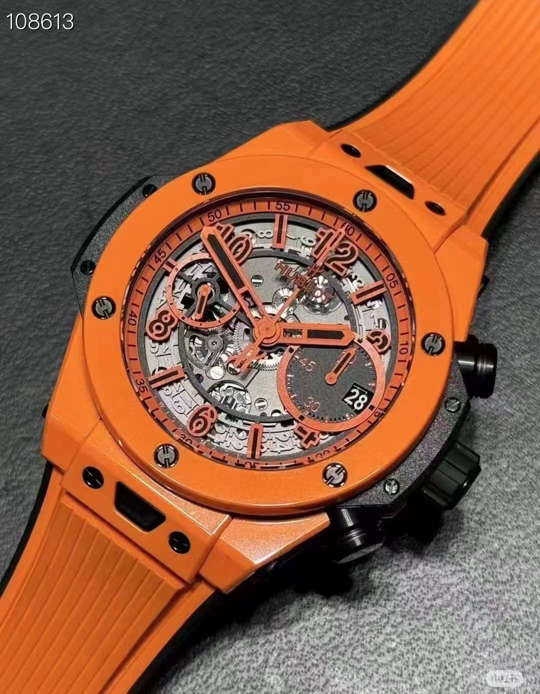Hublot Ceramic Bbf Big Bang Unico Hub 1280 Chronographmovement 3 60 Chronograph,8 9 Watch Crystal Strap Clasp Colorful Hands 42 mm 100