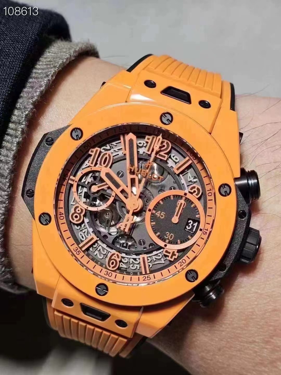 Hublot Ceramic Bbf Big Bang Unico Hub 1280 Chronographmovement 3 60 Chronograph,8 9 Watch Crystal Strap Clasp Colorful Hands 42 mm 100