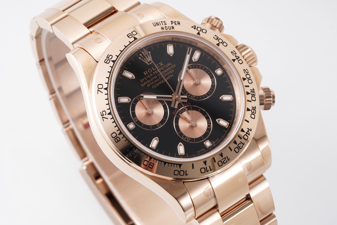 Rolex King Daytona 4130 Original1 1 40 mm 12.2 Watch Dial Luminouswatch Hands movement Ar 904lwatch Strap, Rose Gold Plated 18k