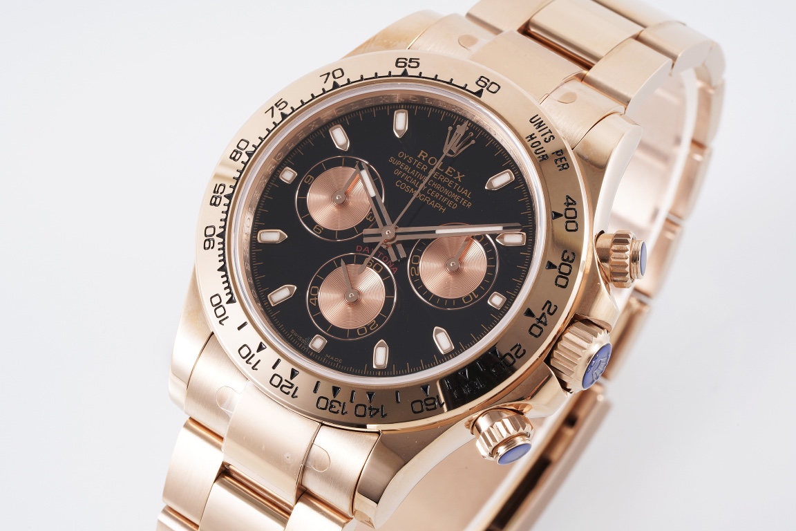 Rolex King Daytona 4130 Original1 1 40 mm 12.2 Watch Dial Luminouswatch Hands movement Ar 904lwatch Strap, Rose Gold Plated 18k